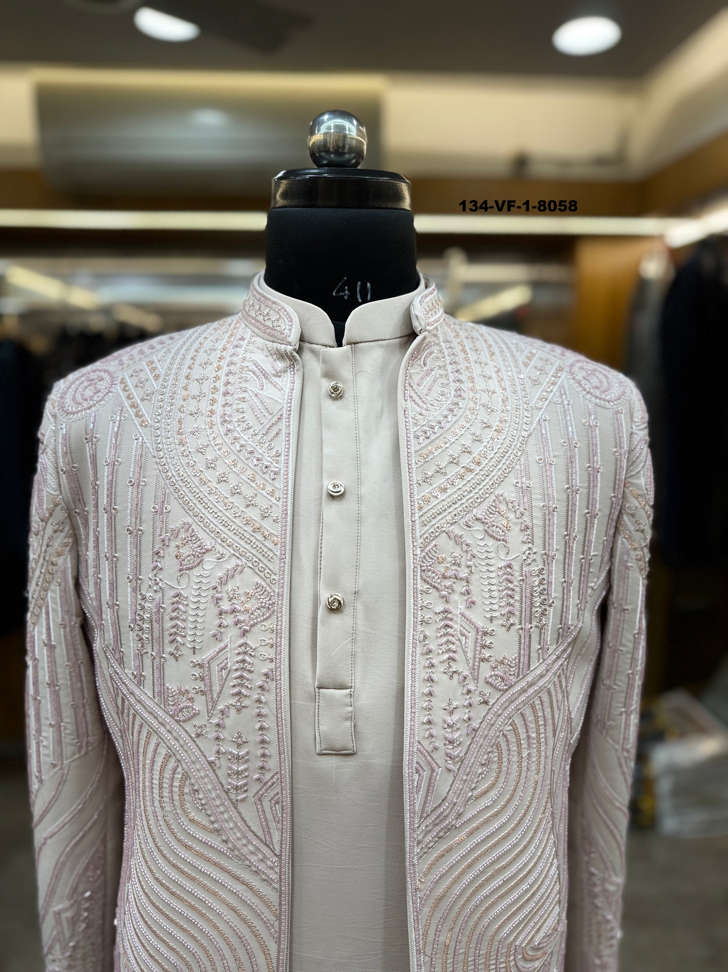 Men Premium Pink Embroidered Kurta Koti Fabric with Free Pant – Unstitched Designer Wear