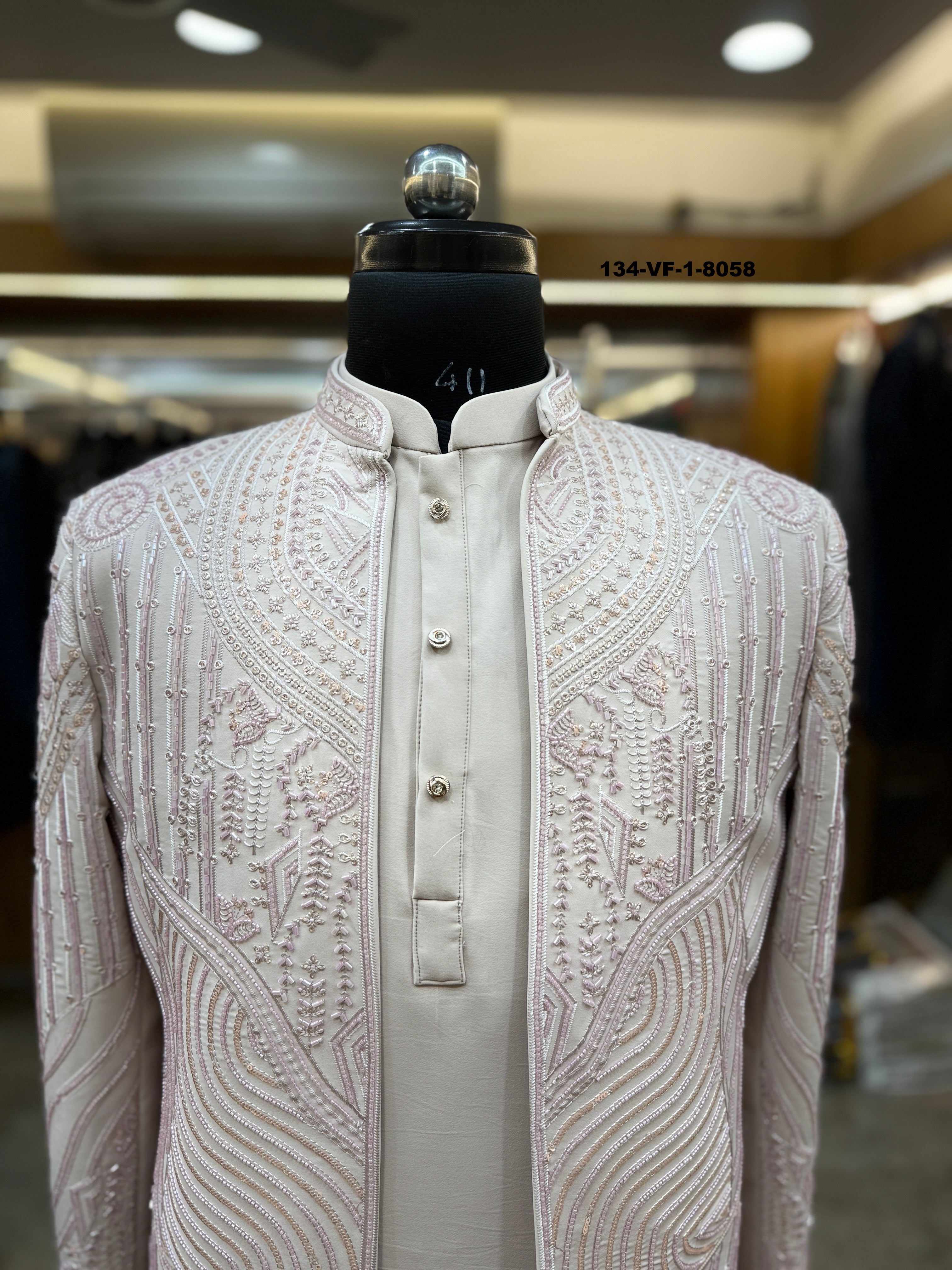 Men Premium Pink Embroidered Kurta Koti Fabric with Free Pant – Unstitched Designer Wear