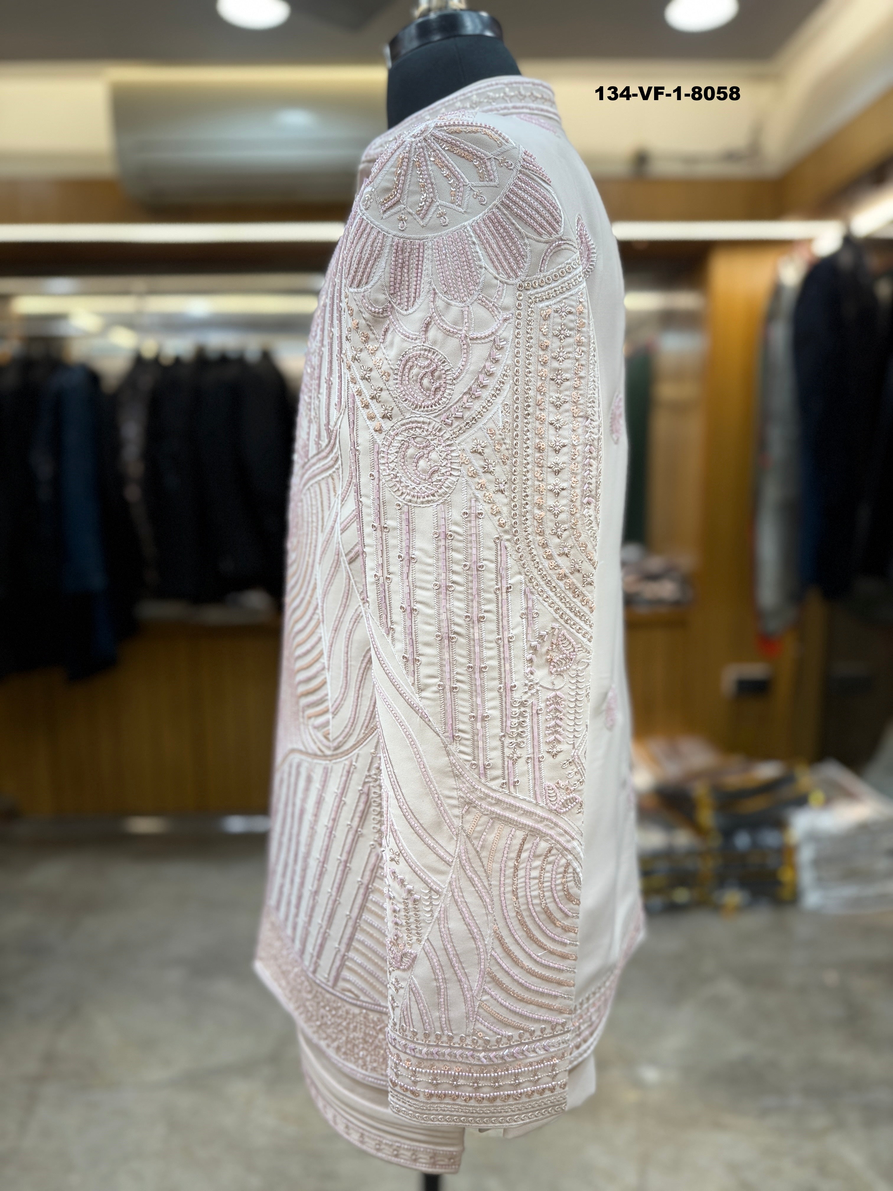 Men Premium Pink Embroidered Kurta Koti Fabric with Free Pant – Unstitched Designer Wear