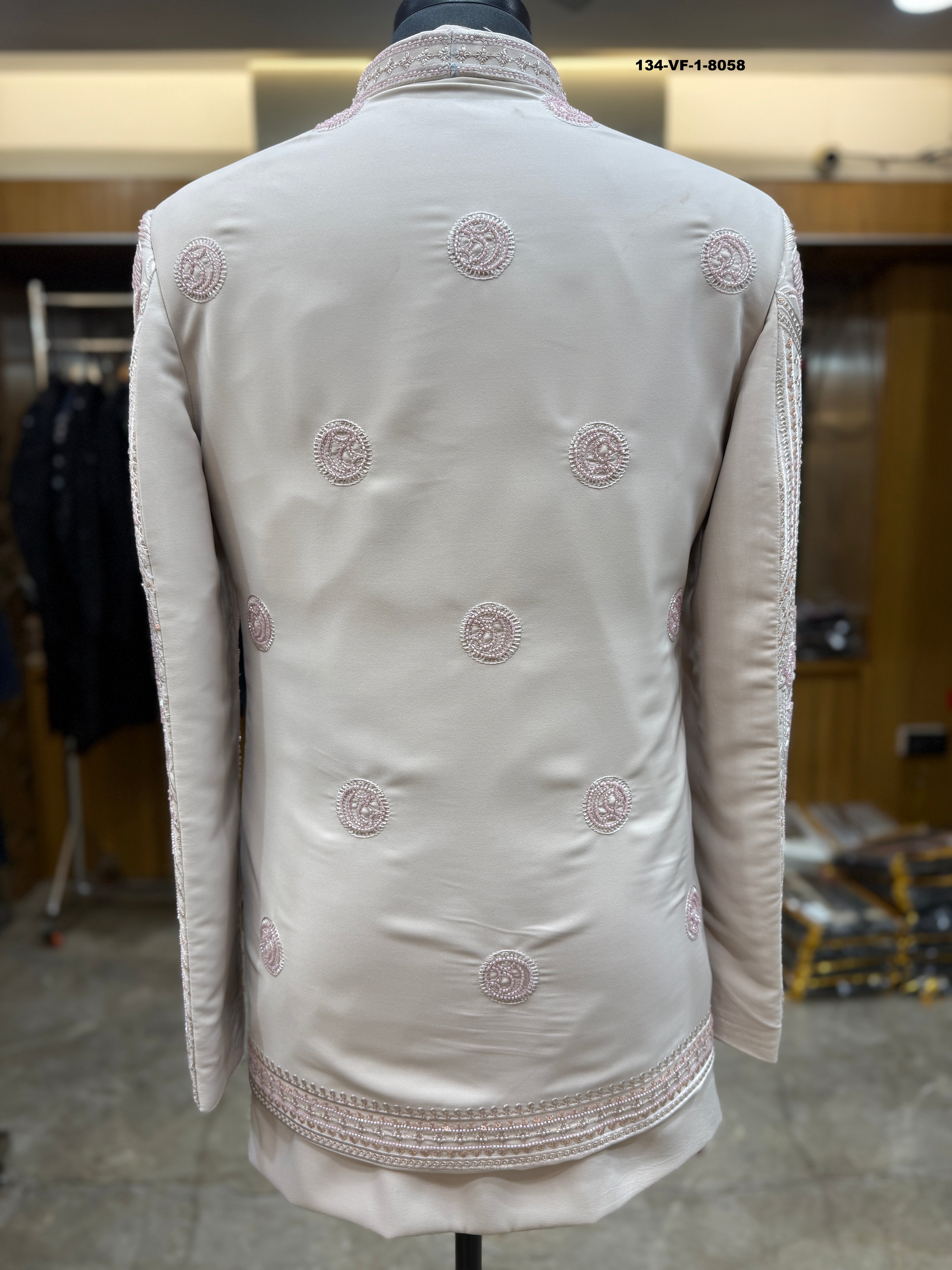 Men Premium Pink Embroidered Kurta Koti Fabric with Free Pant – Unstitched Designer Wear