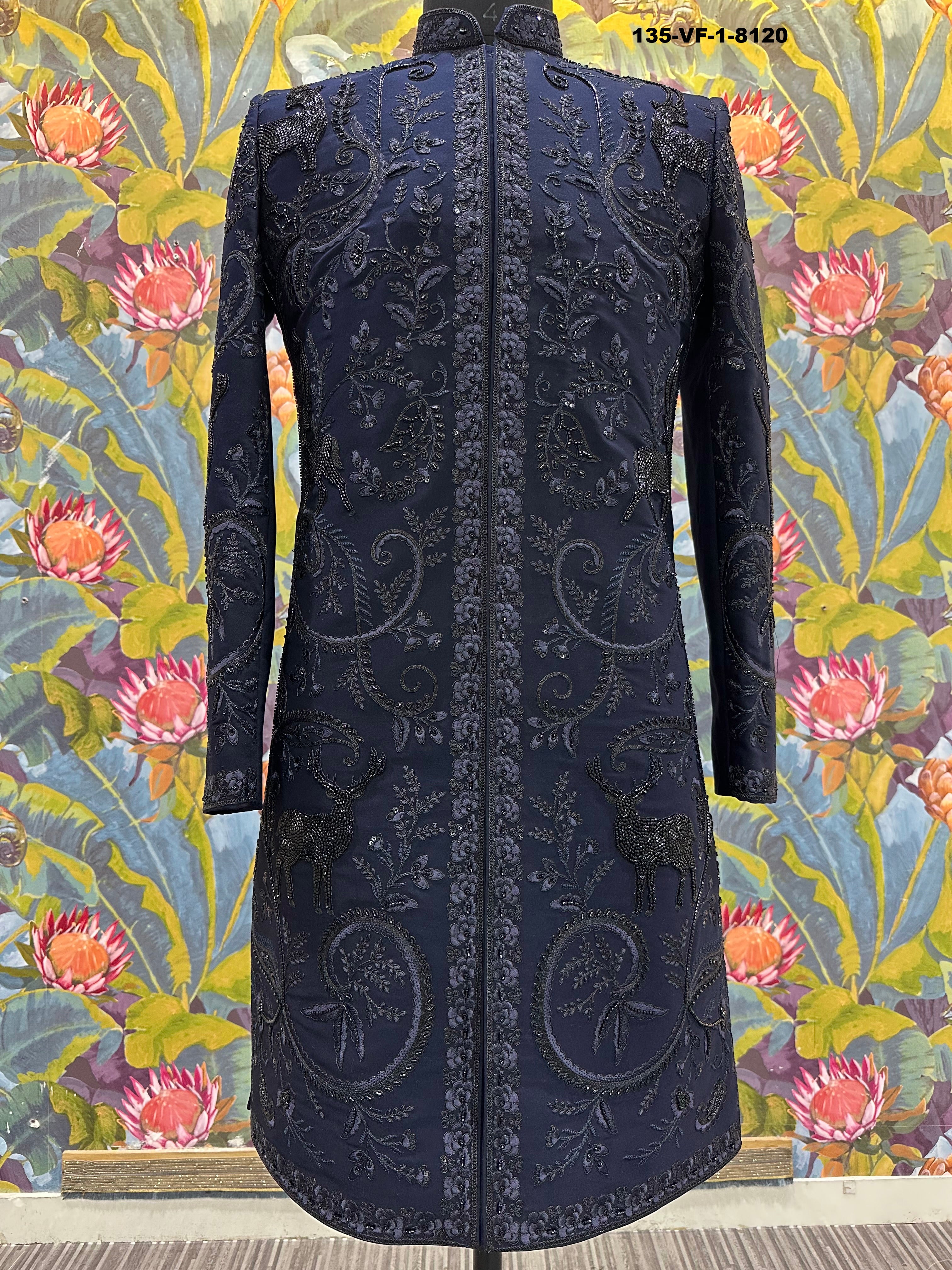 Men Premium Blue Embroidered Sherwani Fabric with Free Pant – Unstitched Designer Wear