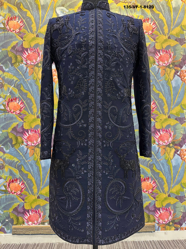 Men Premium Blue Embroidered Sherwani Fabric with Free Pant – Unstitched Designer Wear