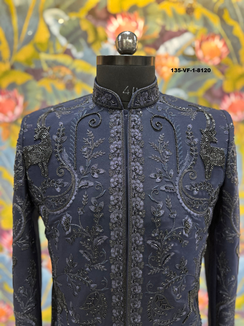 Men Premium Blue Embroidered Sherwani Fabric with Free Pant – Unstitched Designer Wear