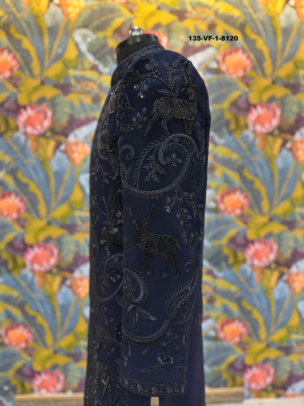 Men Premium Blue Embroidered Sherwani Fabric with Free Pant – Unstitched Designer Wear