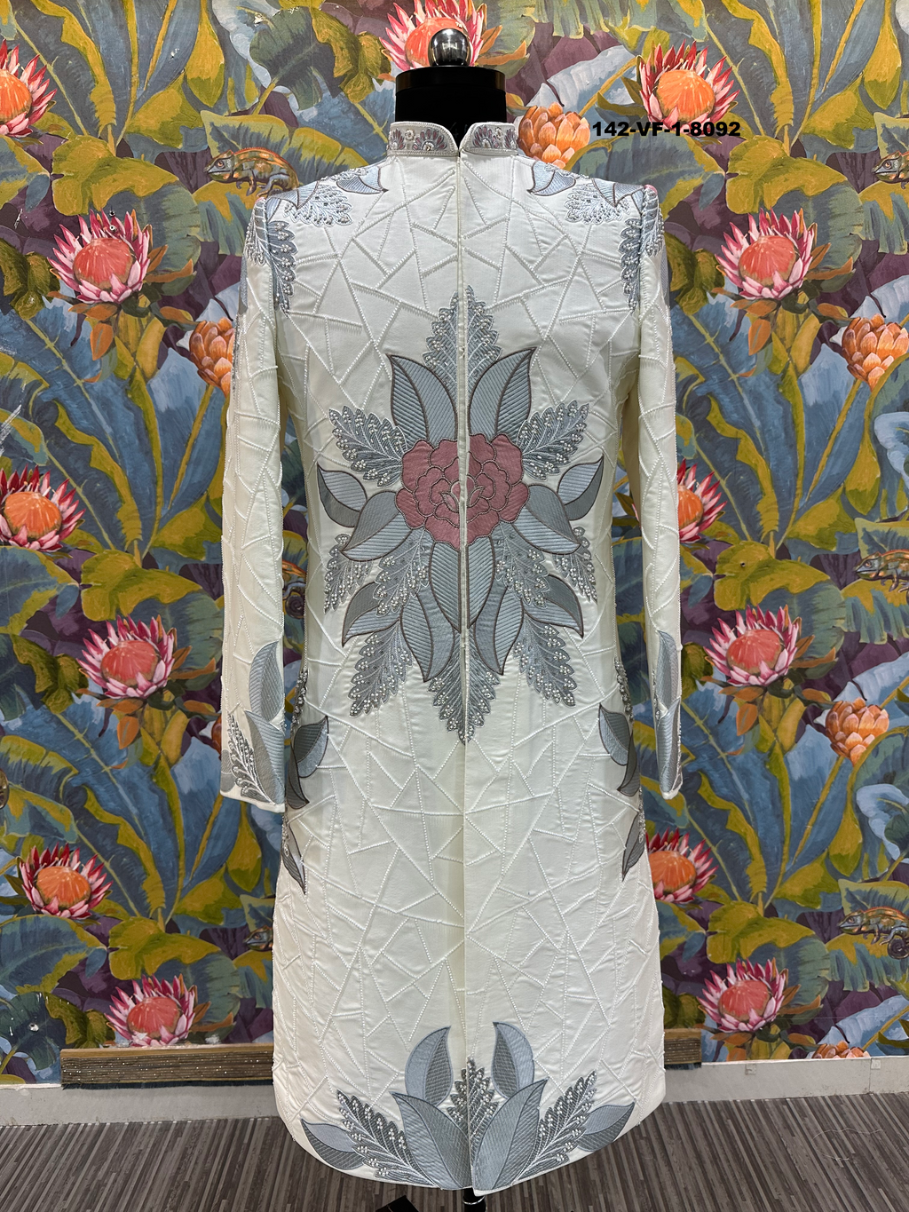 Men Premium Cream Embroidered Sherwani Fabric with Free Pant – Unstitched Wedding Wear