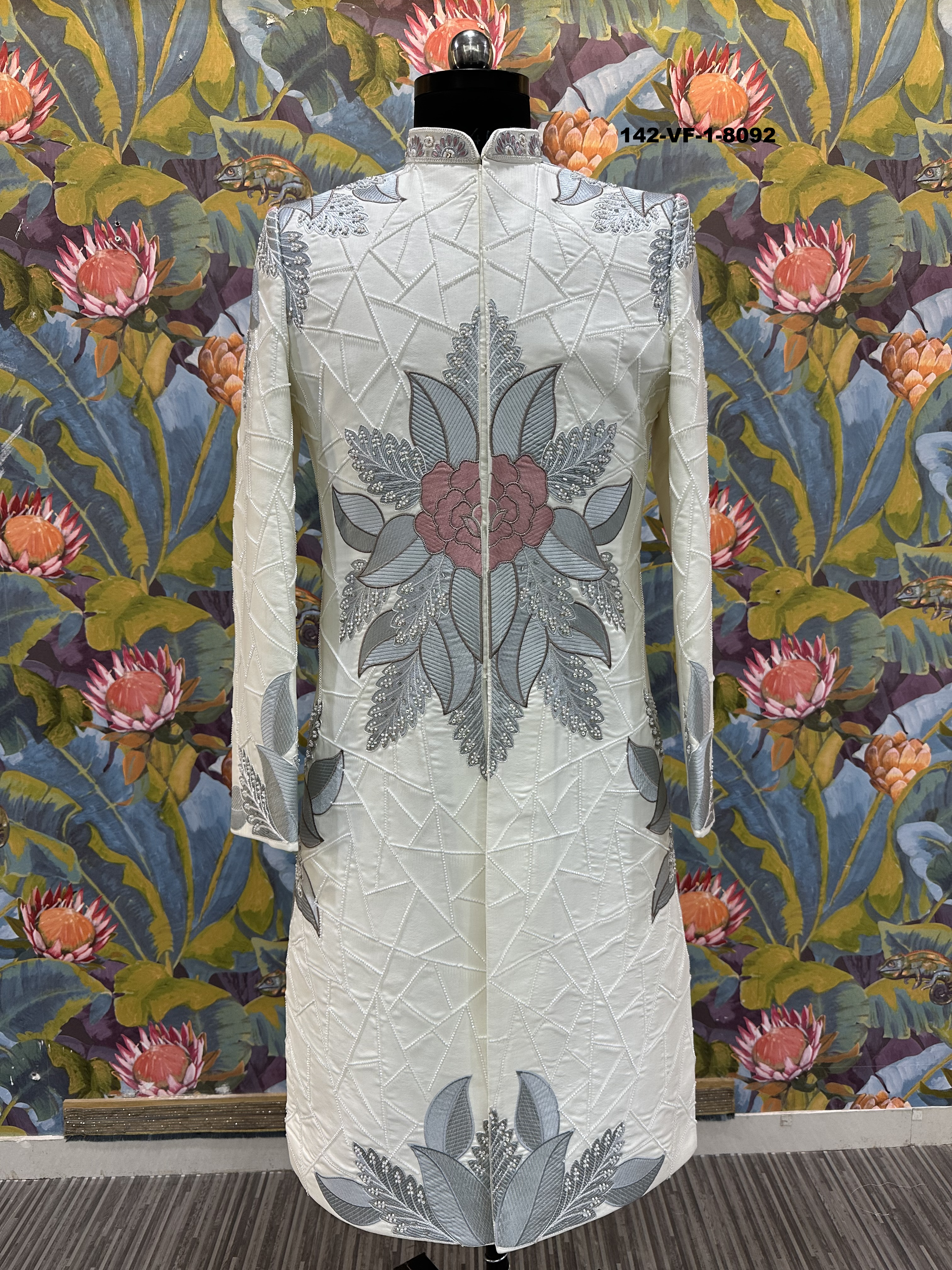 Men Premium Cream Embroidered Sherwani Fabric with Free Pant – Unstitched Wedding Wear