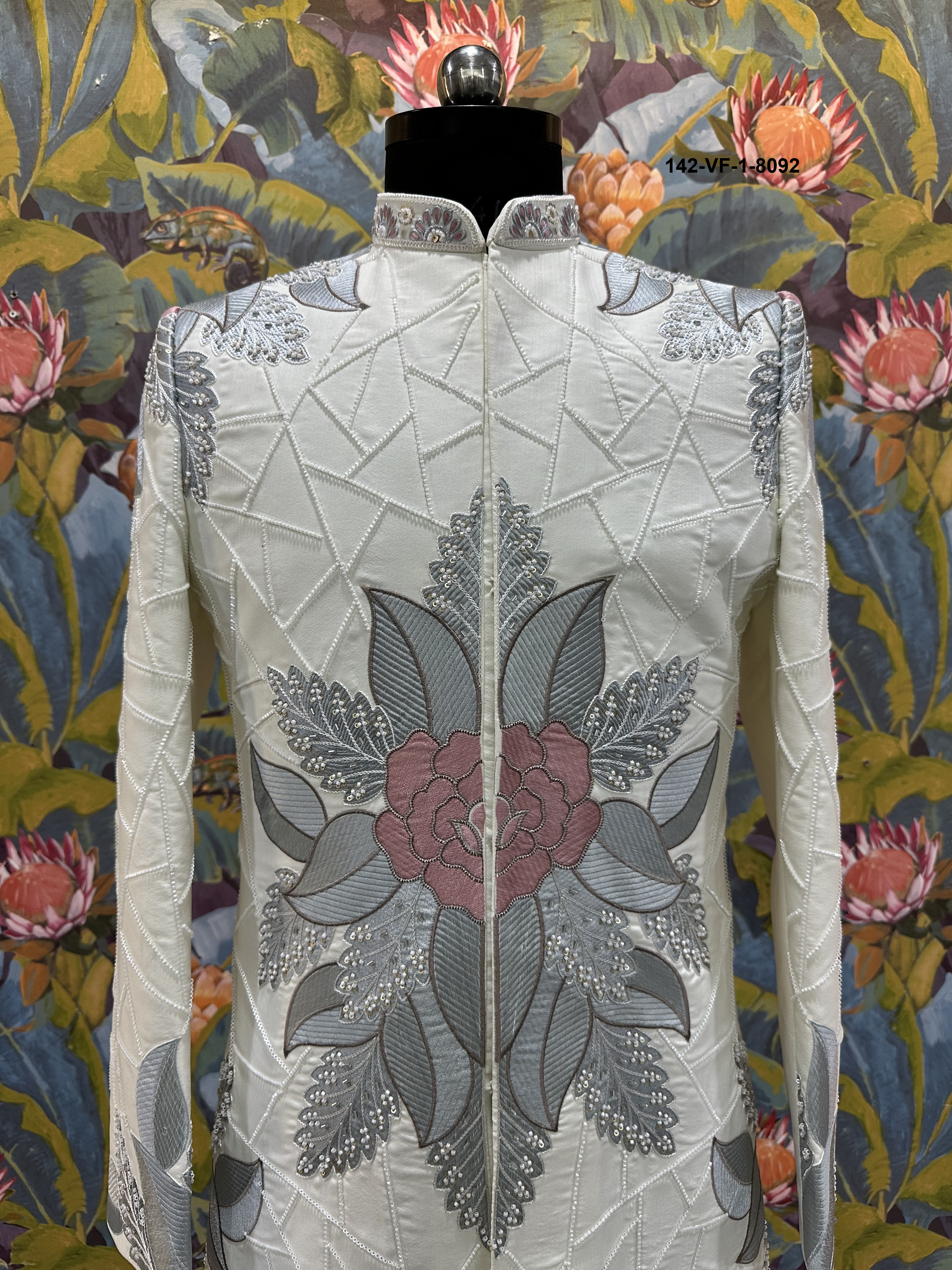 Men Premium Cream Embroidered Sherwani Fabric with Free Pant – Unstitched Wedding Wear