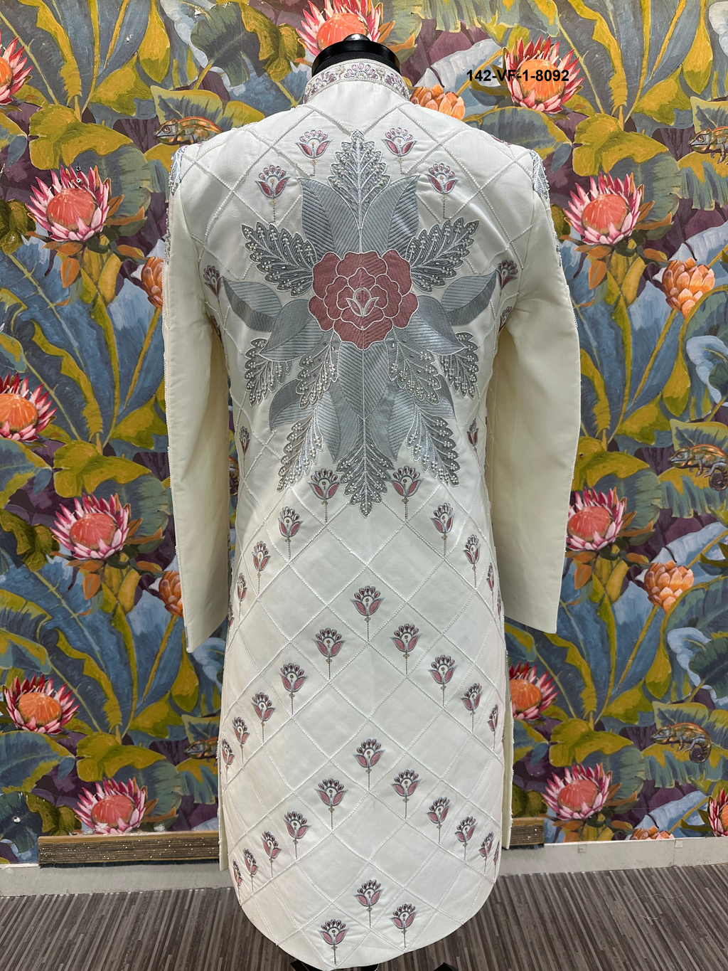 Men Premium Cream Embroidered Sherwani Fabric with Free Pant – Unstitched Wedding Wear