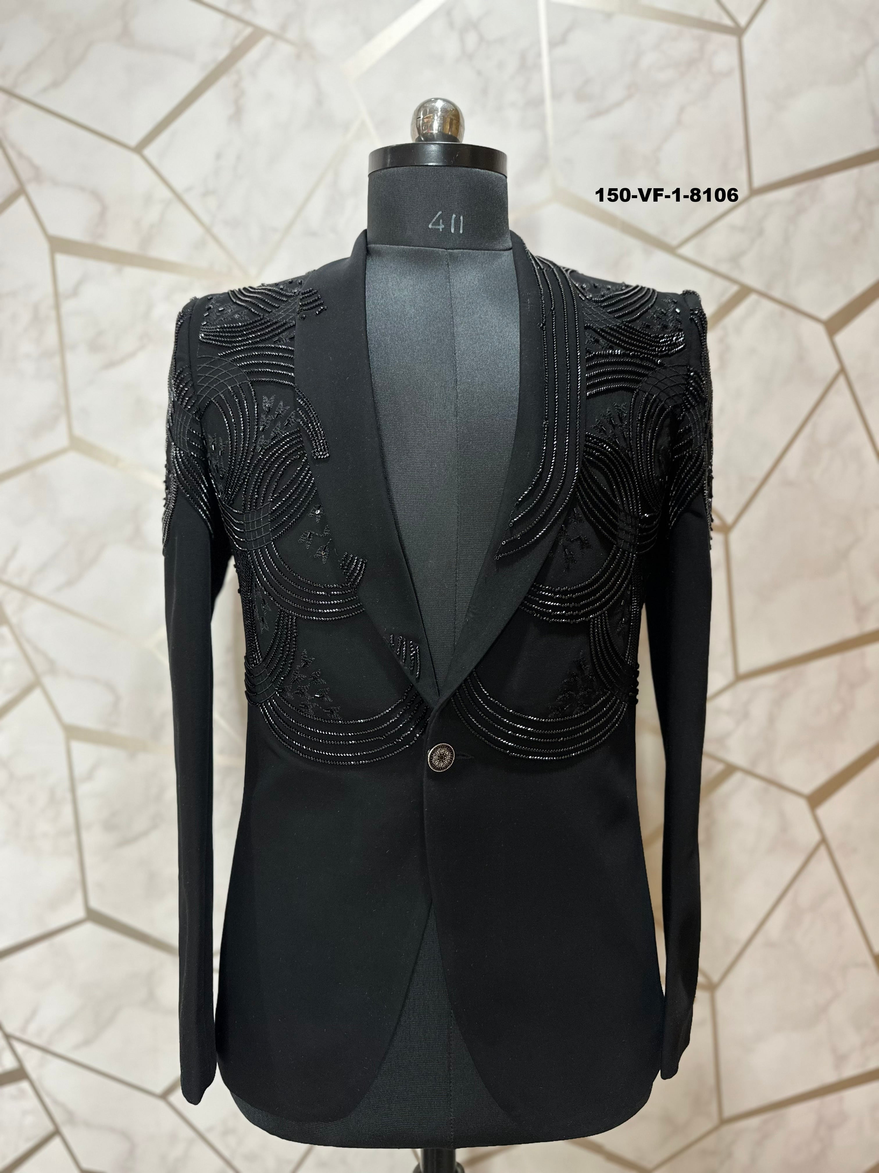 Men Premium Black Embroidered Indo Western Blazer Fabric with Free Pant – Unstitched Designer Wear