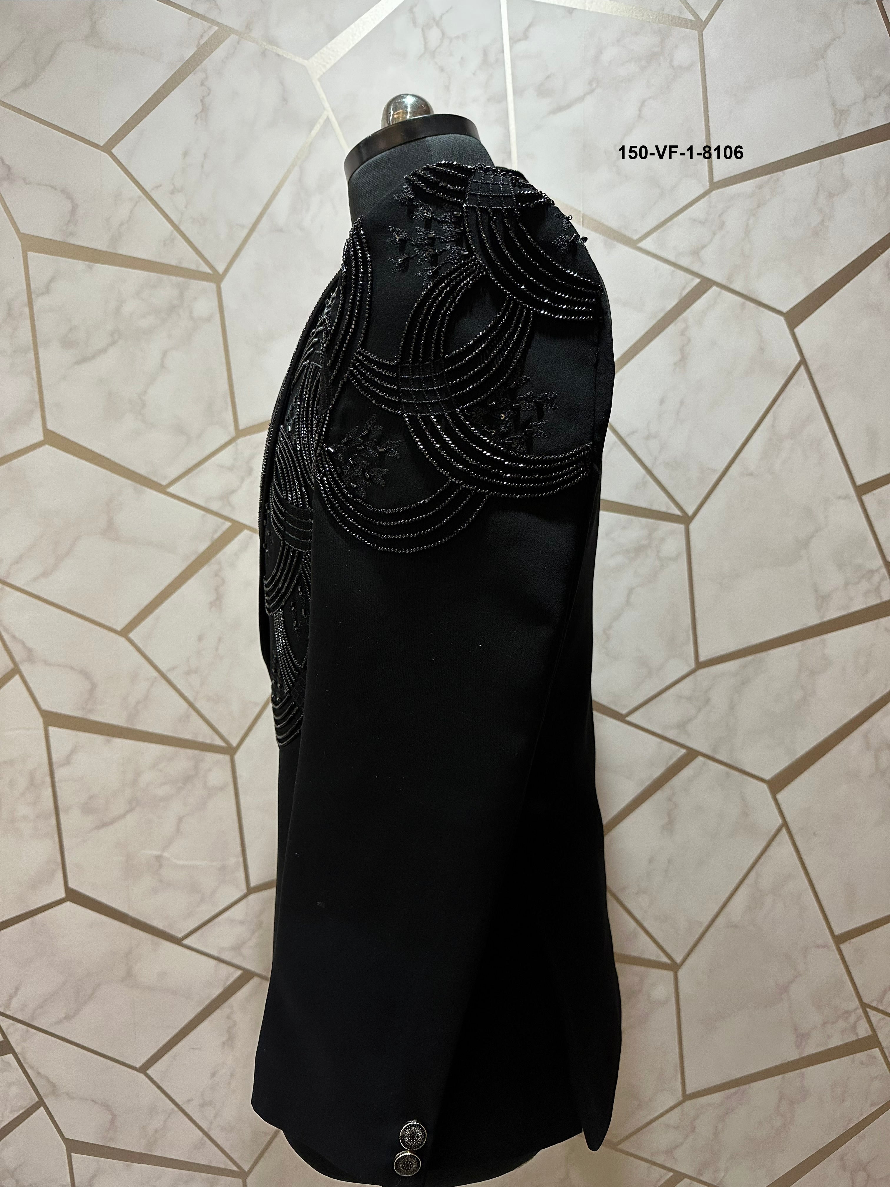 Men Premium Black Embroidered Indo Western Blazer Fabric with Free Pant – Unstitched Designer Wear