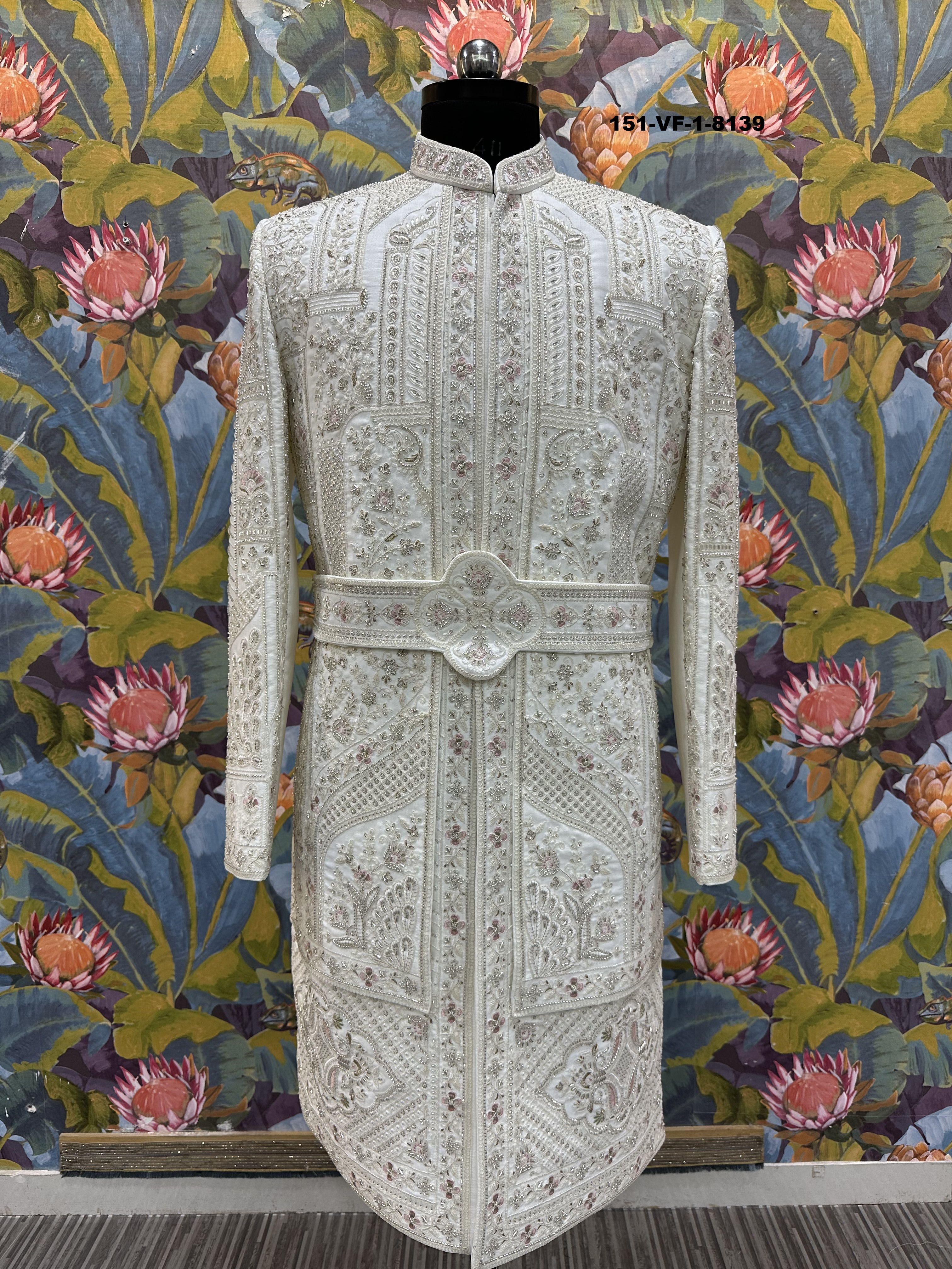 Premium Cream Royal Sherwani with Kamar Belt & Dupatta | Devine Touch | Free Pants | Kavlee