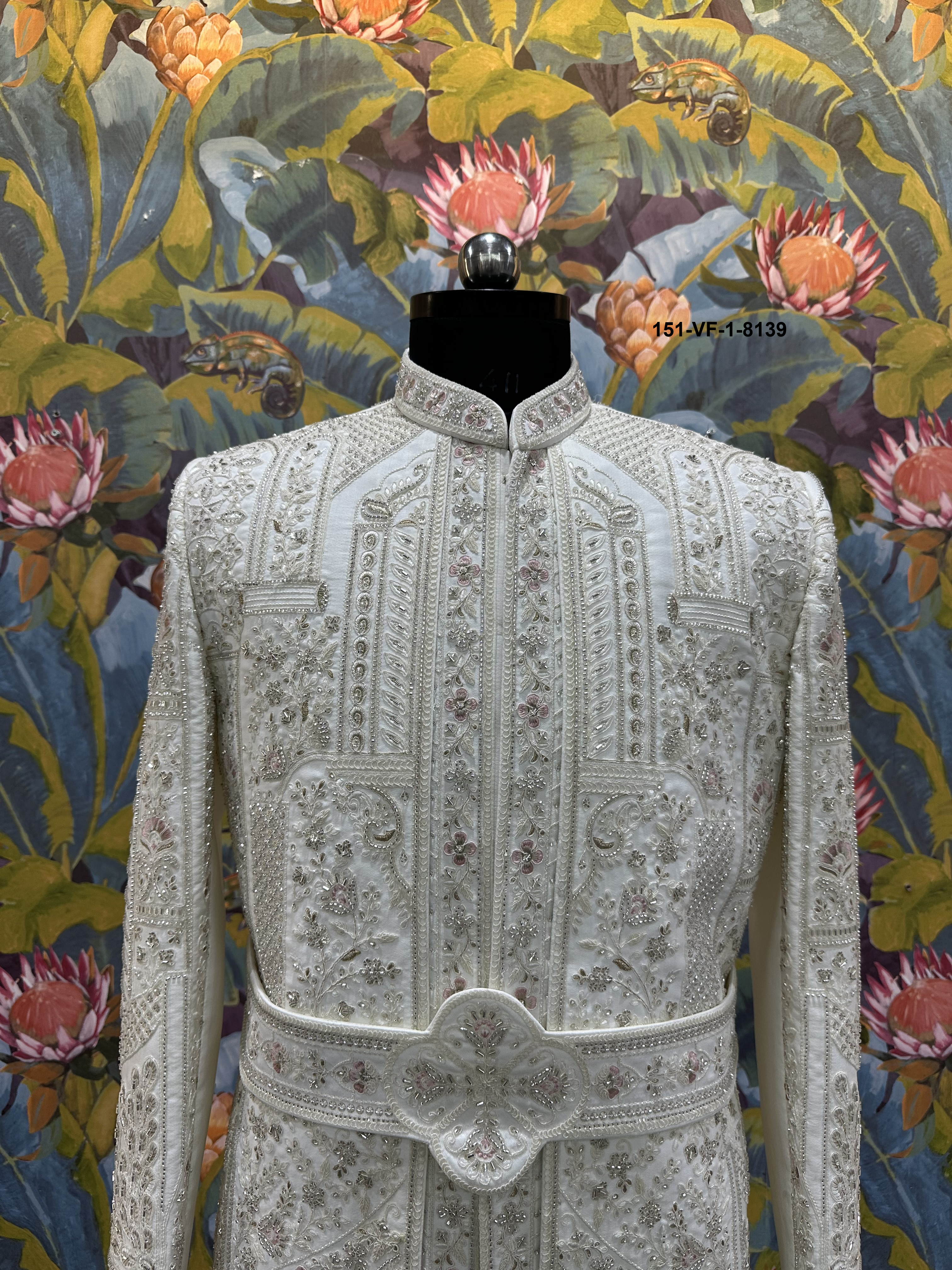 Premium Cream Royal Sherwani with Kamar Belt & Dupatta | Devine Touch | Free Pants | Kavlee