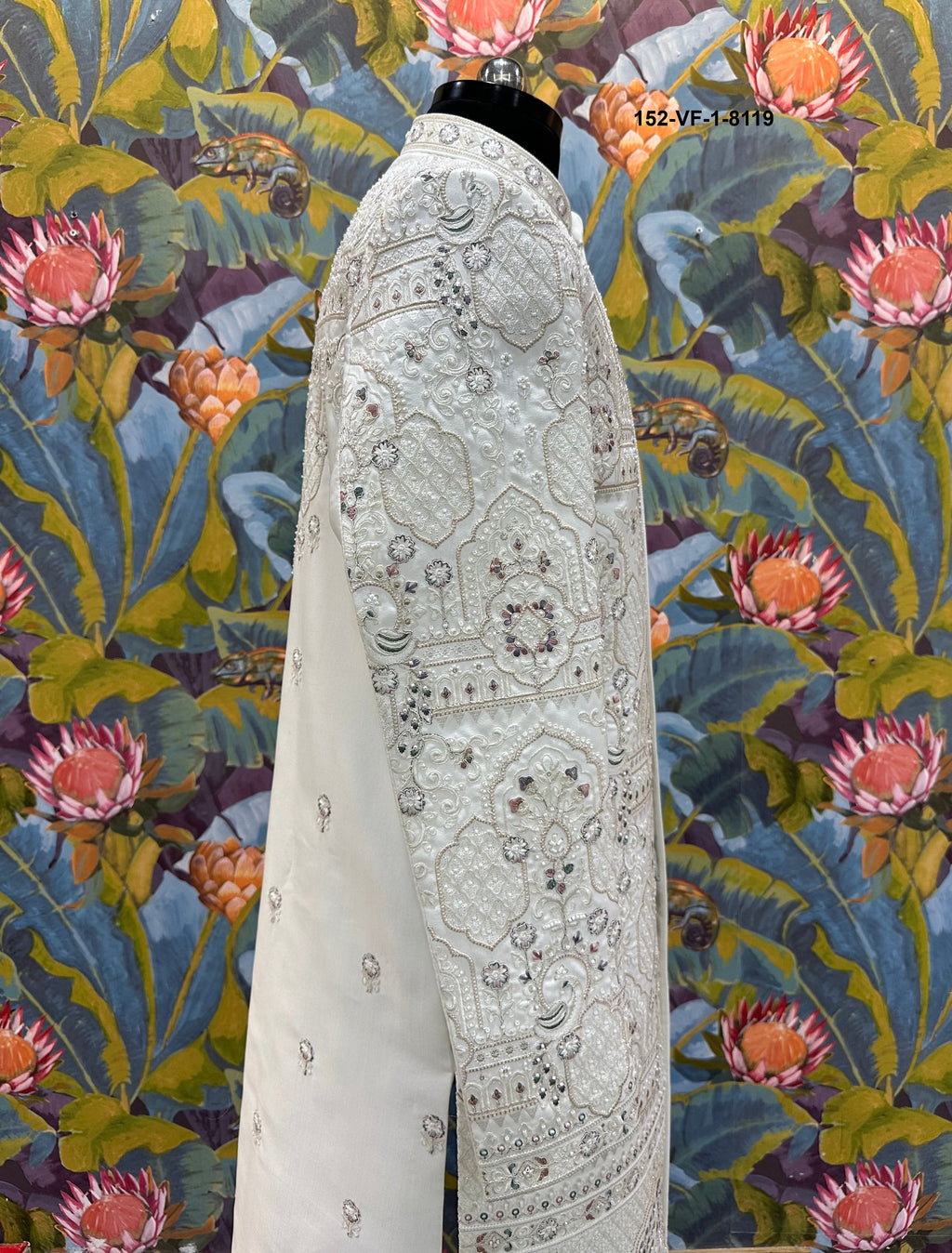 Men Premium Cream Heavy Embroidered Sherwani Fabric with Free Pant & Kamar Belt – Unstitched Wedding Wear