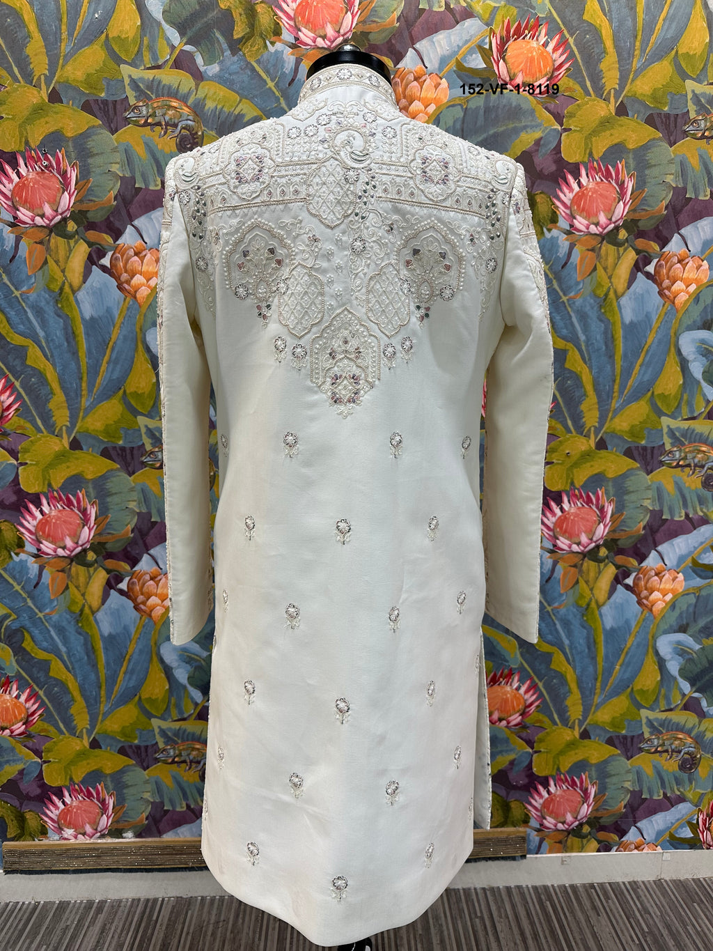 Men Premium Cream Heavy Embroidered Sherwani Fabric with Free Pant & Kamar Belt – Unstitched Wedding Wear