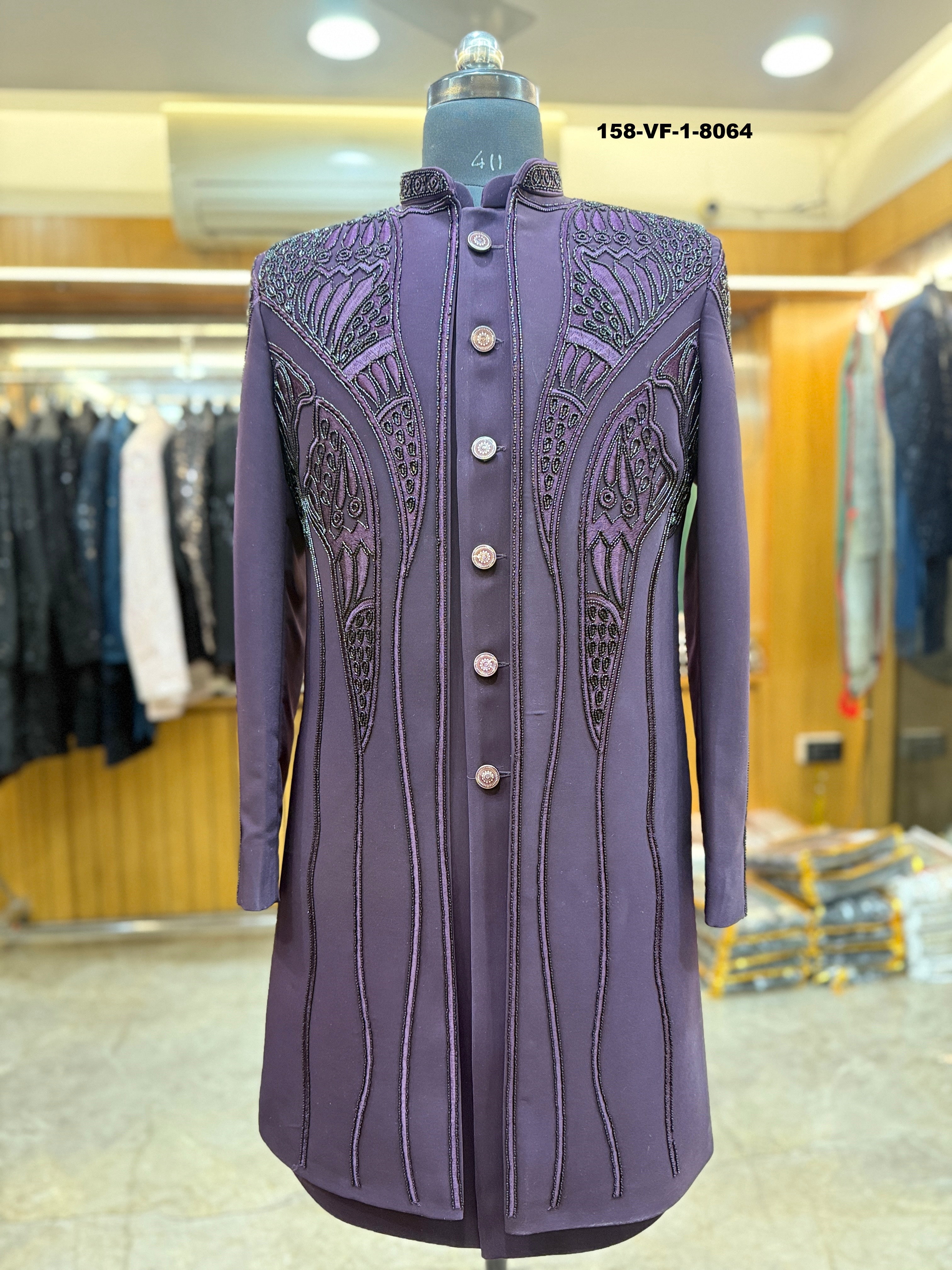 Men Premium Wine Embroidered Sherwani Fabric with Free Pant – Unstitched Wedding Wear