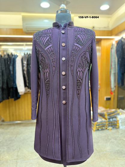 Men Premium Wine Embroidered Sherwani Fabric with Free Pant – Unstitched Wedding Wear