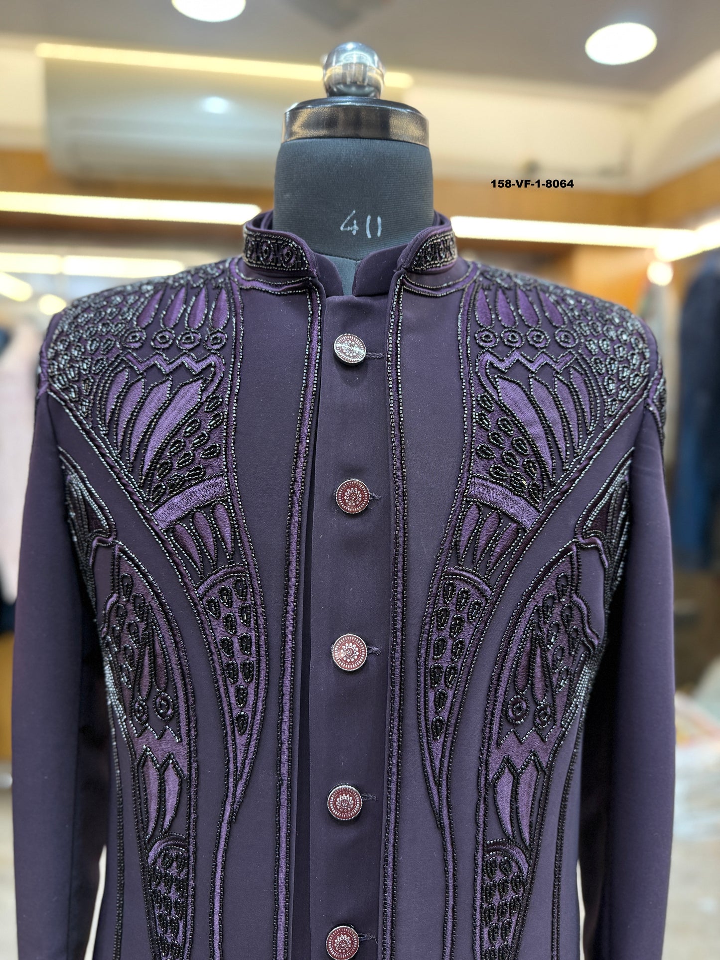 Men Premium Wine Embroidered Sherwani Fabric with Free Pant – Unstitched Wedding Wear