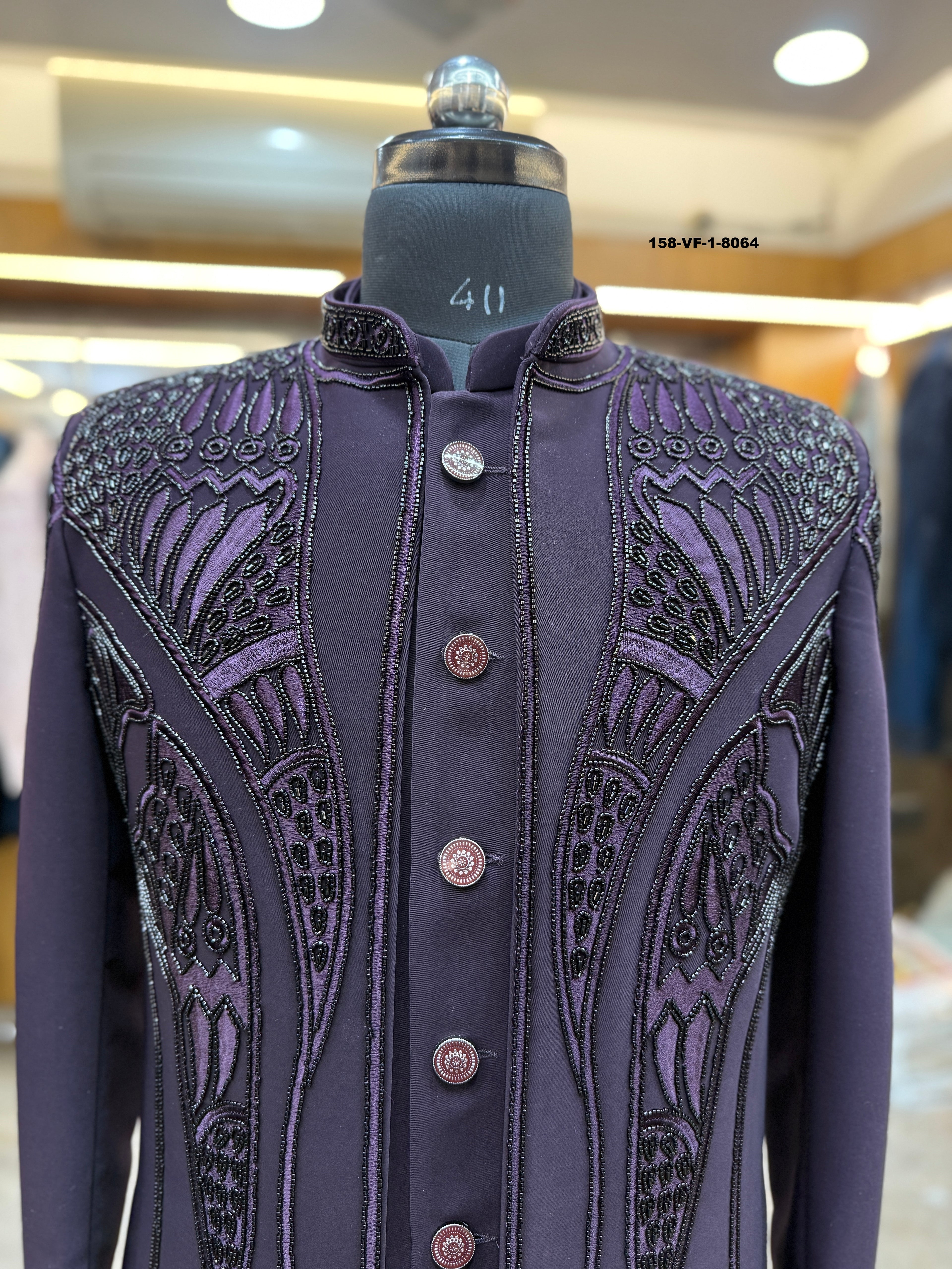 Men Premium Wine Embroidered Sherwani Fabric with Free Pant – Unstitched Wedding Wear