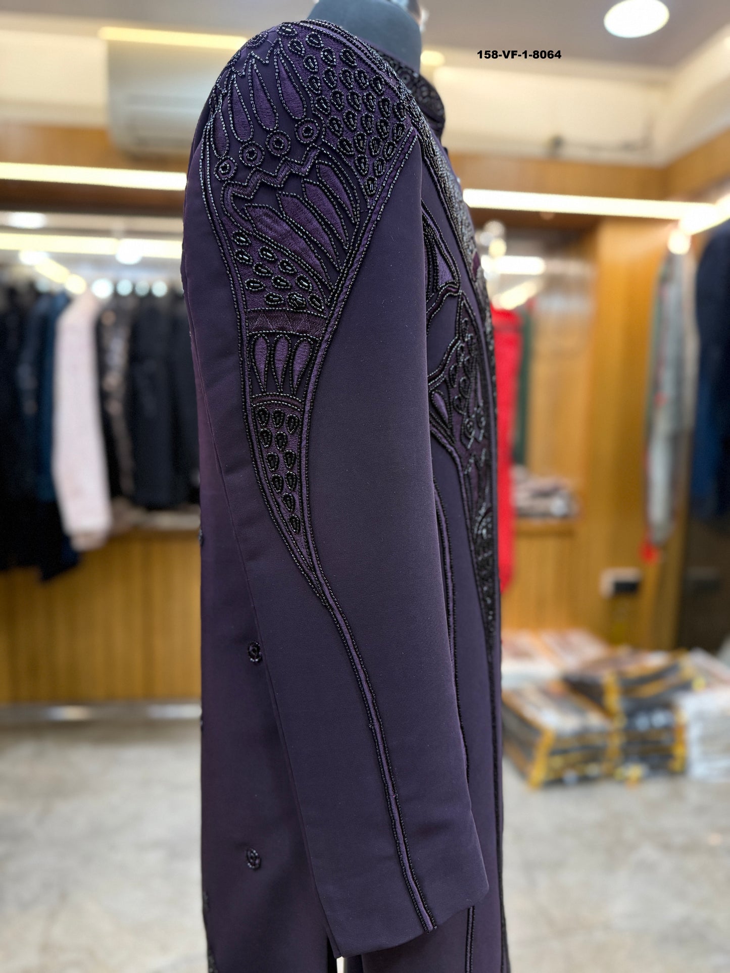 Men Premium Wine Embroidered Sherwani Fabric with Free Pant – Unstitched Wedding Wear