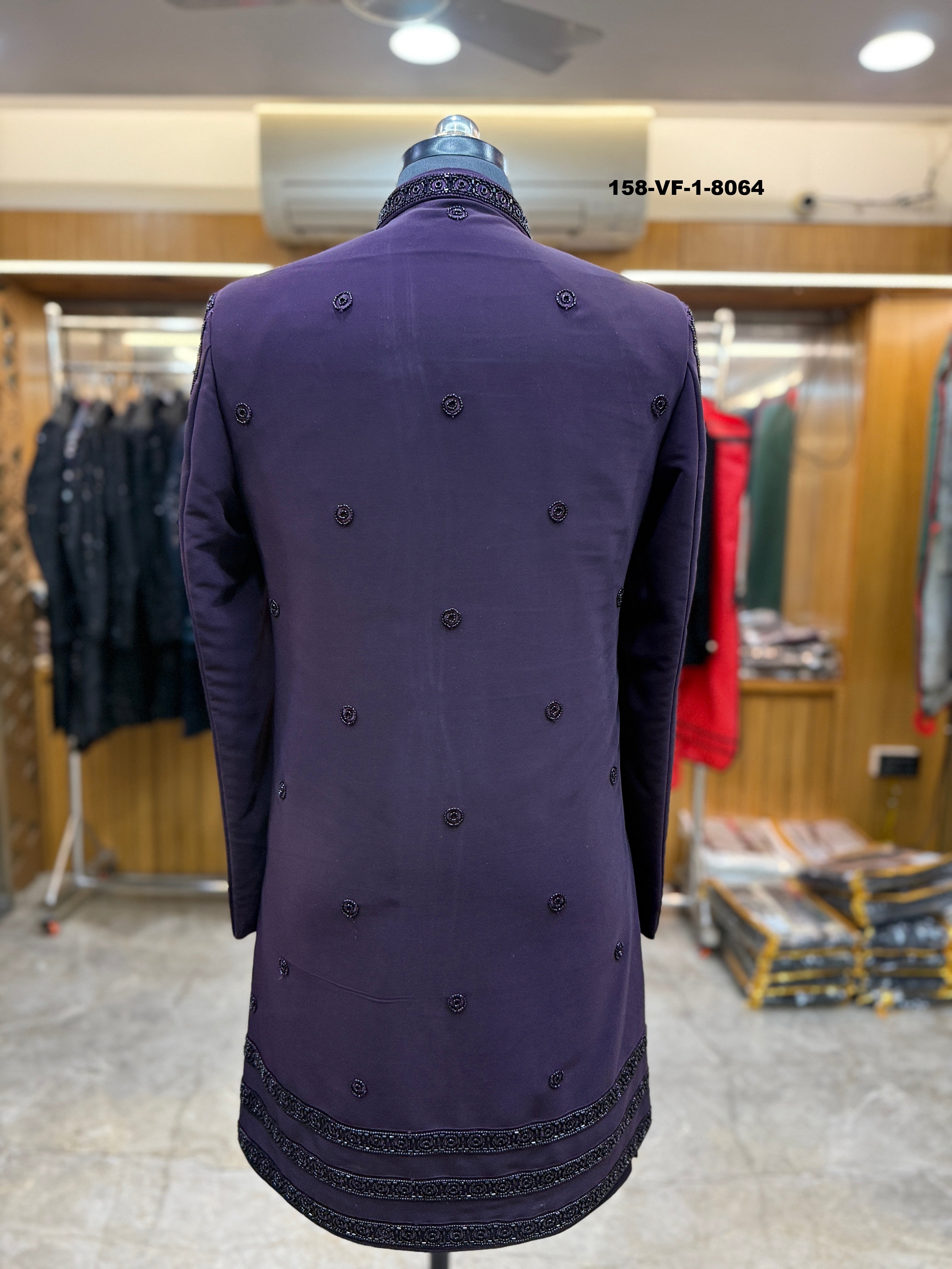 Men Premium Wine Embroidered Sherwani Fabric with Free Pant – Unstitched Wedding Wear