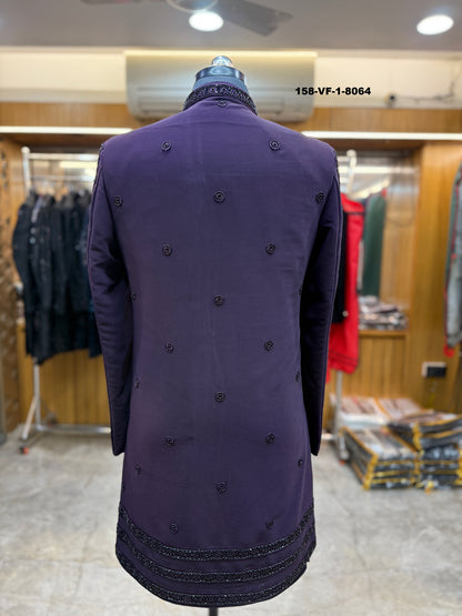 Men Premium Wine Embroidered Sherwani Fabric with Free Pant – Unstitched Wedding Wear