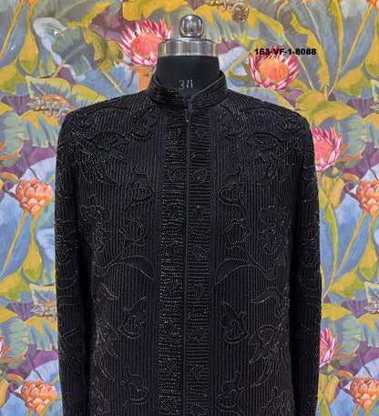Men Black TR Lachko Indo Sherwani with Pant – Unstitched Premium Wedding Wear