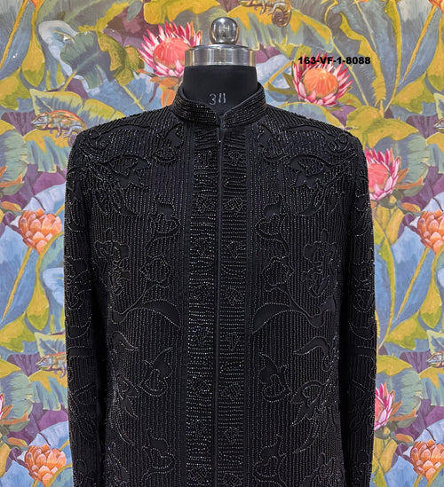 Men Black TR Lachko Indo Sherwani with Pant – Unstitched Premium Wedding Wear