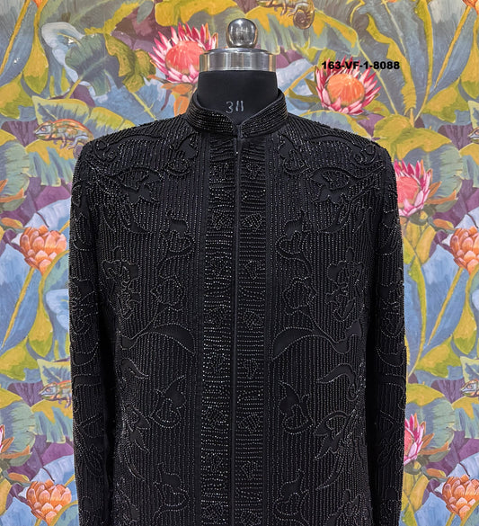 Men Black TR Lachko Indo Sherwani with Pant – Unstitched Premium Wedding Wear