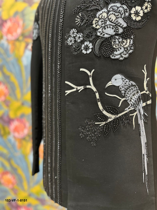 Premium Black Asymmetrical Embroidered Suit | TR Lachka | Free Pants | Kavlee
