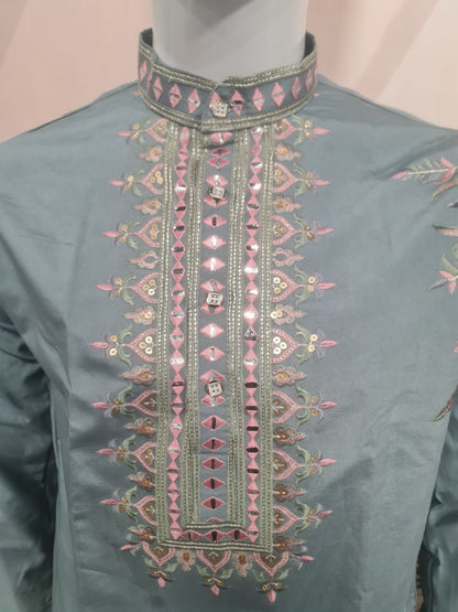 Premium Slate Blue Embroidered Men's Kurta | Kavlee Tradition Wear