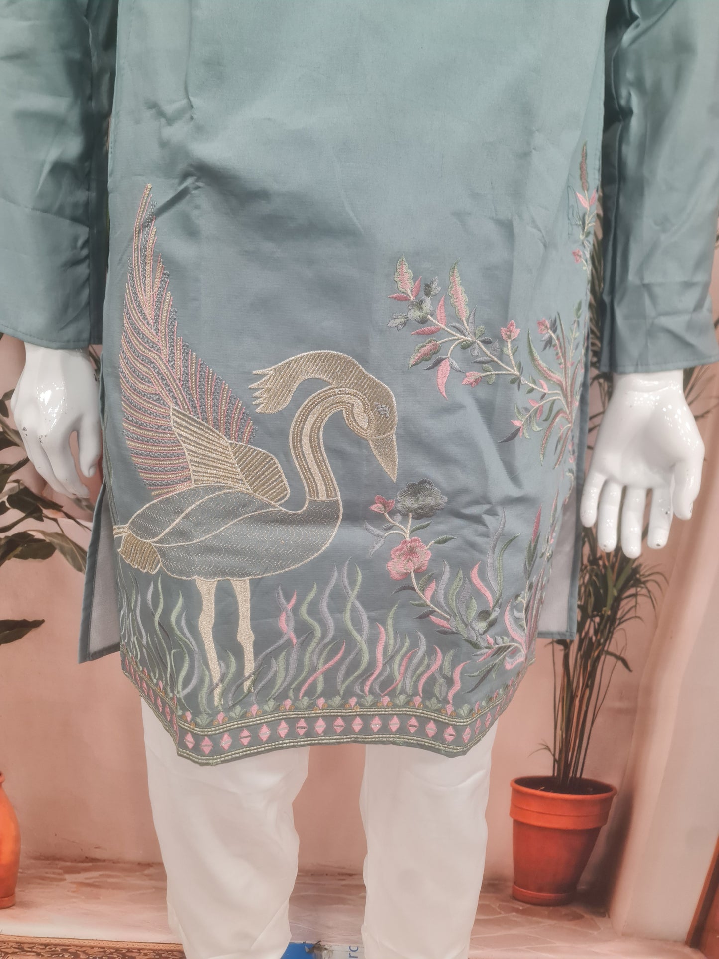 Premium Slate Blue Embroidered Men's Kurta | Kavlee Tradition Wear