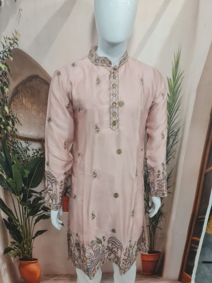 Premium Peach Men's Kurta with Heritage Embroidery | Kavlee Tradition Wear