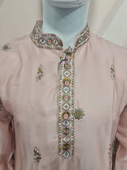 Premium Peach Men's Kurta with Heritage Embroidery | Kavlee Tradition Wear