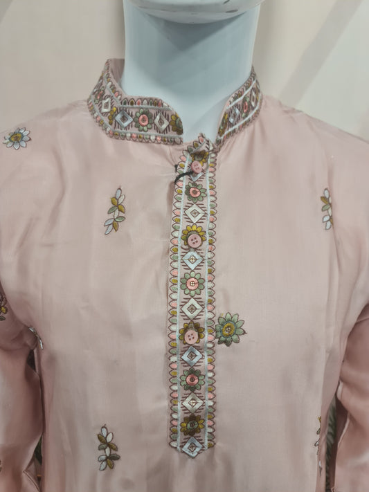 Premium Peach Men's Kurta with Heritage Embroidery | Kavlee Tradition Wear