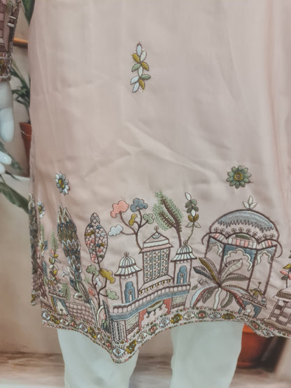 Premium Peach Men's Kurta with Heritage Embroidery | Kavlee Tradition Wear