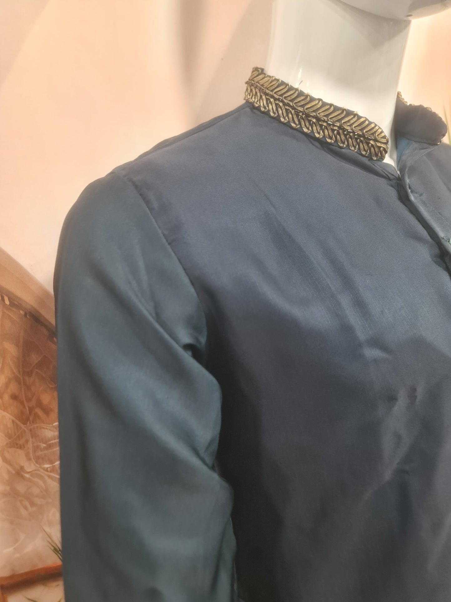Premium Dark Blue Men's Kurta with Gold Palm Tree Embroidery | Kavlee Tradition Wear