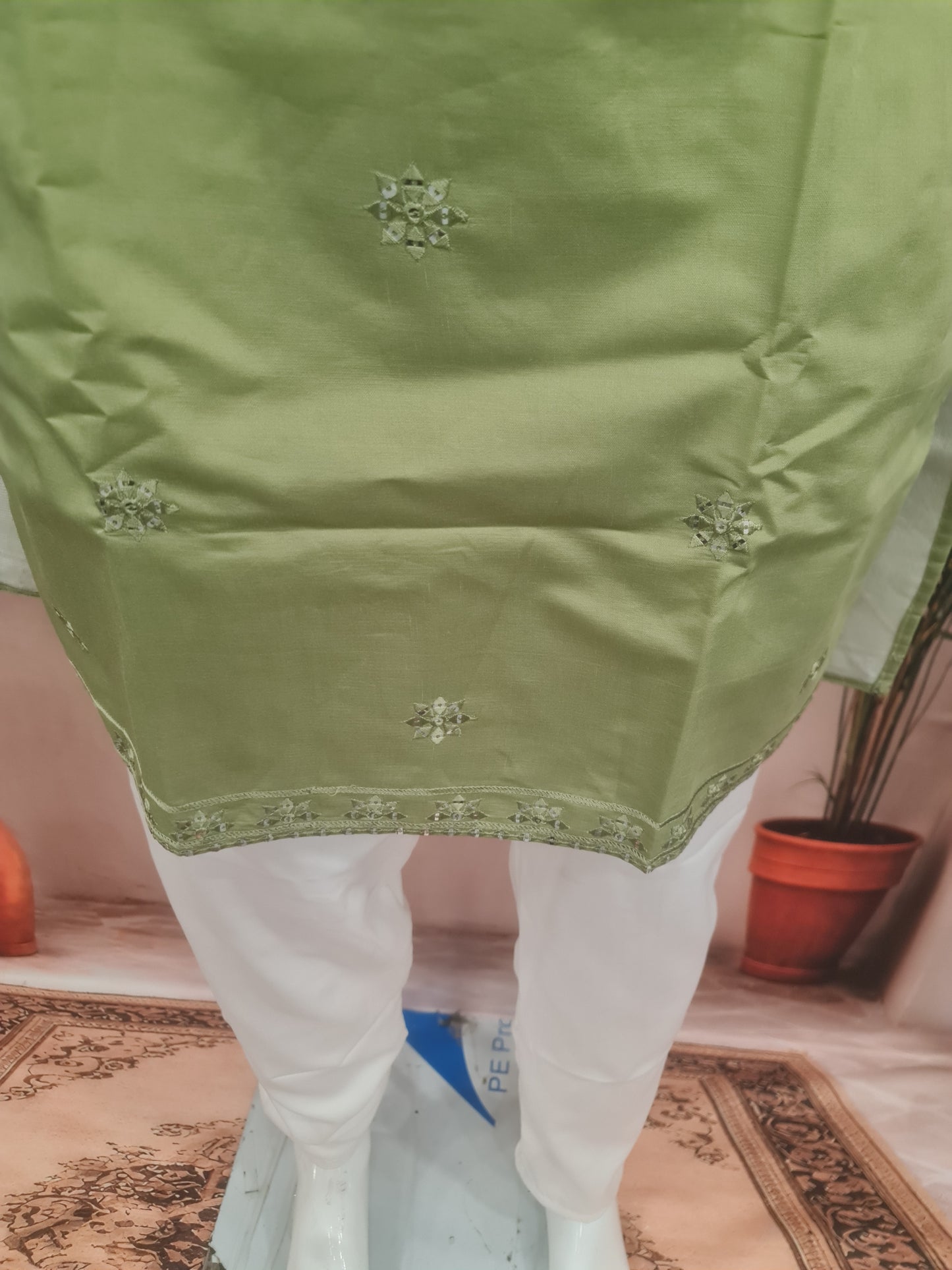 Premium Olive Green Men's Kurta with Subtle Motif Embroidery | Kavlee Tradition Wear