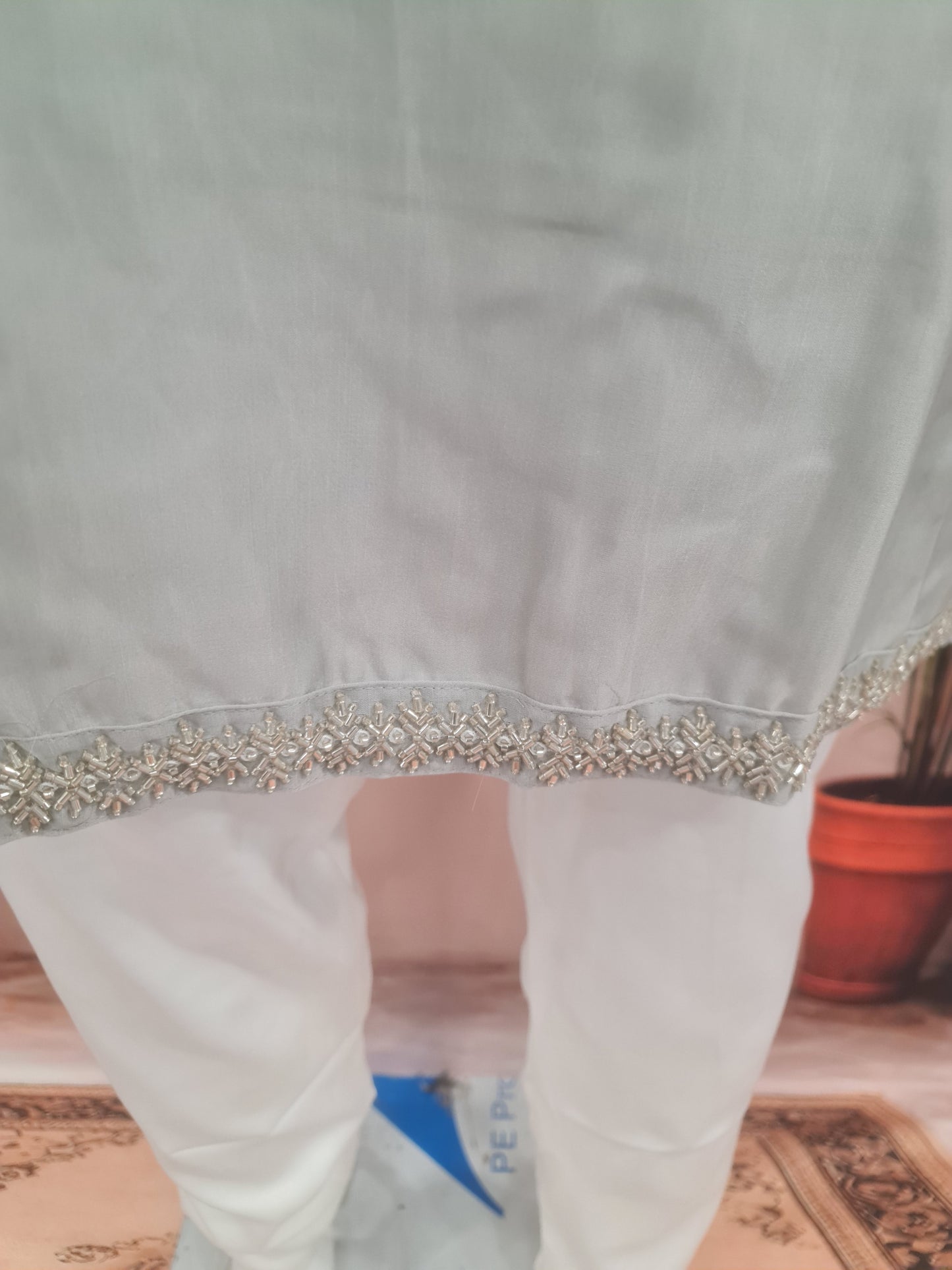 Elegant Light Grey Men's Kurta with Delicate Placket Embroidery | Kavlee Tradition Wear