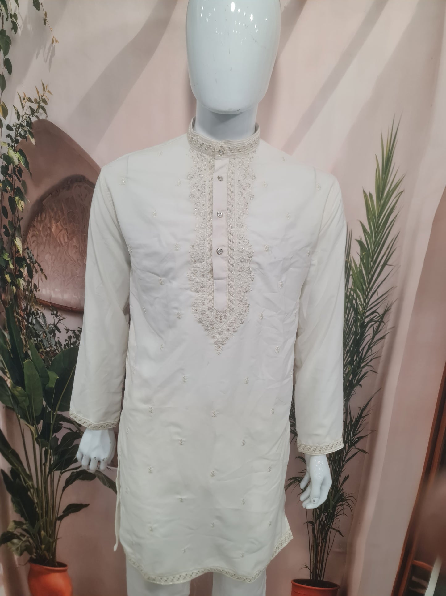 Premium Pristine White Men's Kurta with Fine Embroidery | Kavlee Tradition Wear