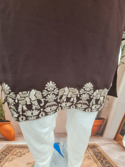 Premium Deep Maroon Men's Kurta with Silver Floral Embroidery | Kavlee Tradition Wear