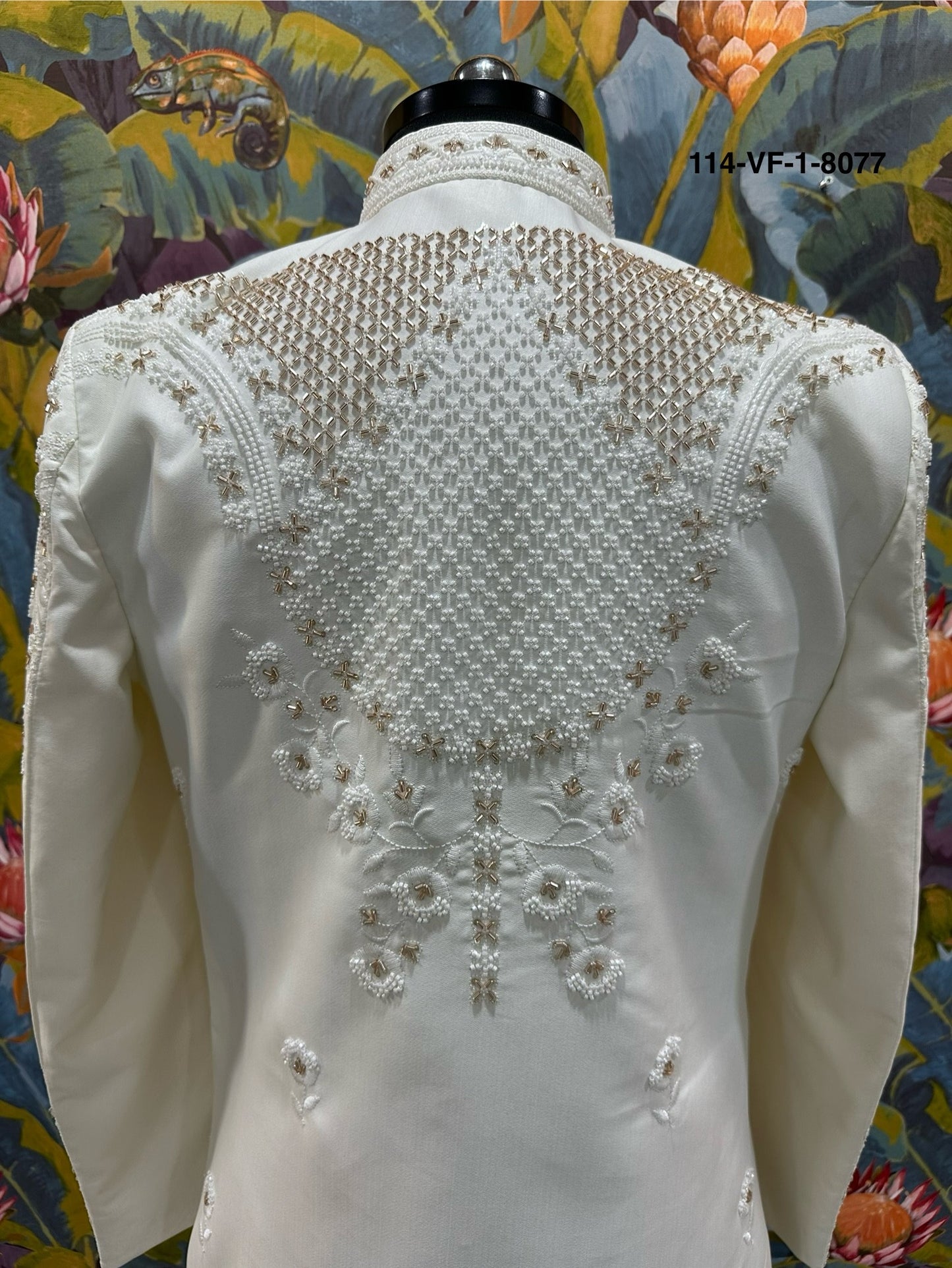 Men Premium White Heavy Embroidered Sherwani Fabric with Free Pant & Mojri – Unstitched Wedding Wear