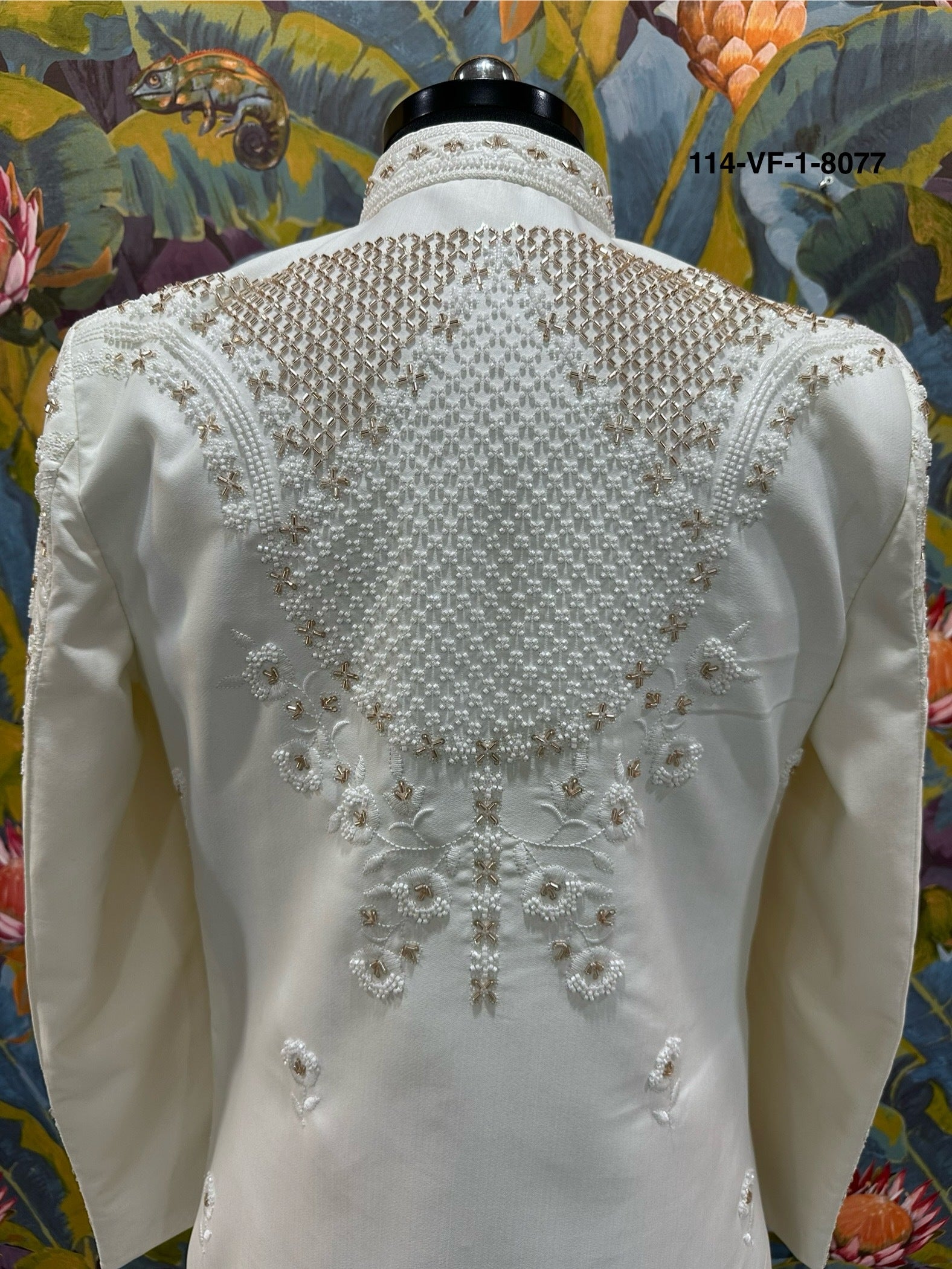 Men Premium White Heavy Embroidered Sherwani Fabric with Free Pant & Mojri – Unstitched Wedding Wear