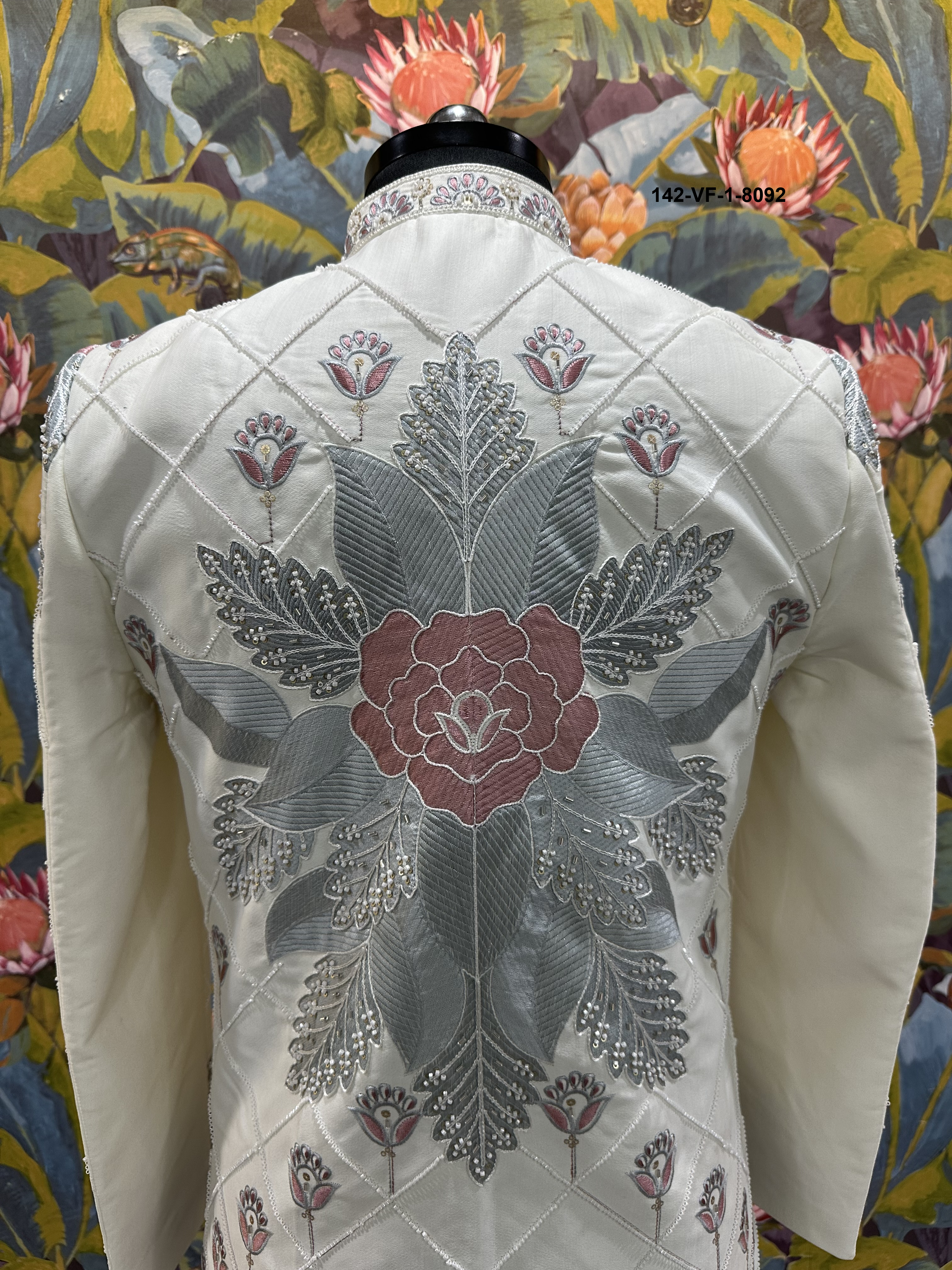 Men Premium Cream Embroidered Sherwani Fabric with Free Pant – Unstitched Wedding Wear