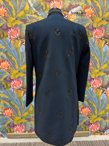 Men Premium Blue Embroidered Sherwani Kurta Fabric with Free Pant –Unstitched