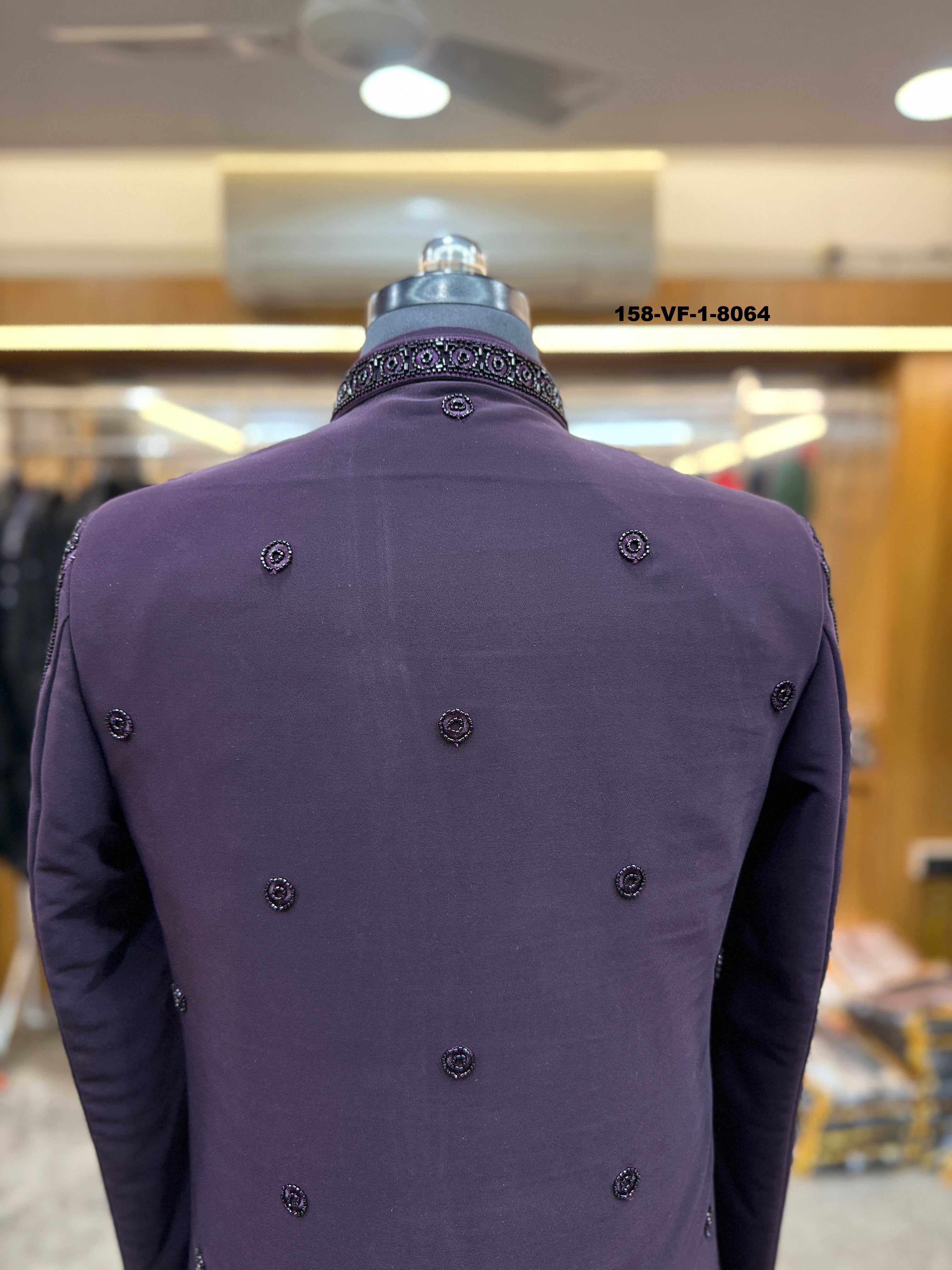 Men Premium Wine Embroidered Sherwani Fabric with Free Pant – Unstitched Wedding Wear