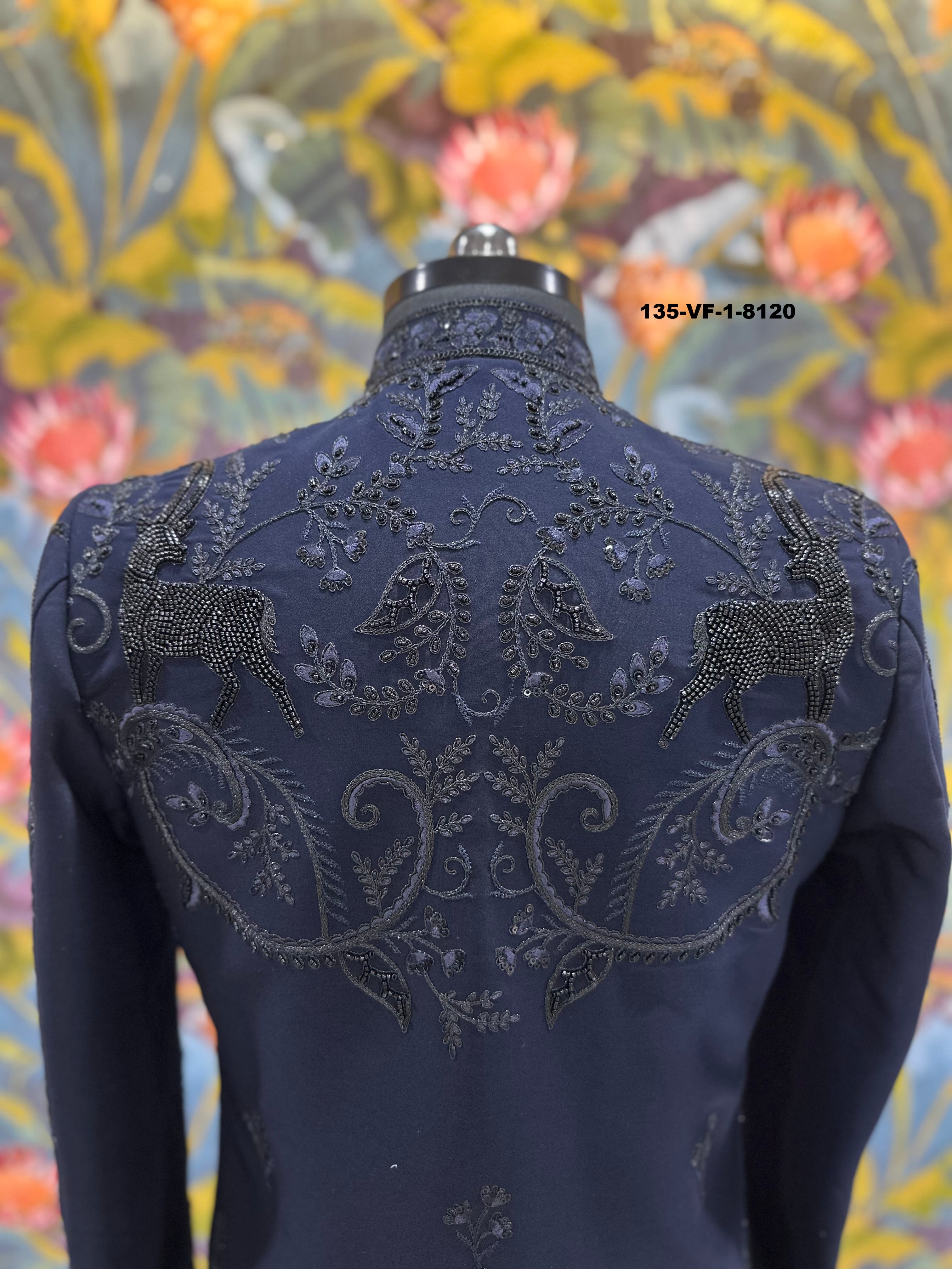 Men Premium Blue Embroidered Sherwani Fabric with Free Pant – Unstitched Designer Wear