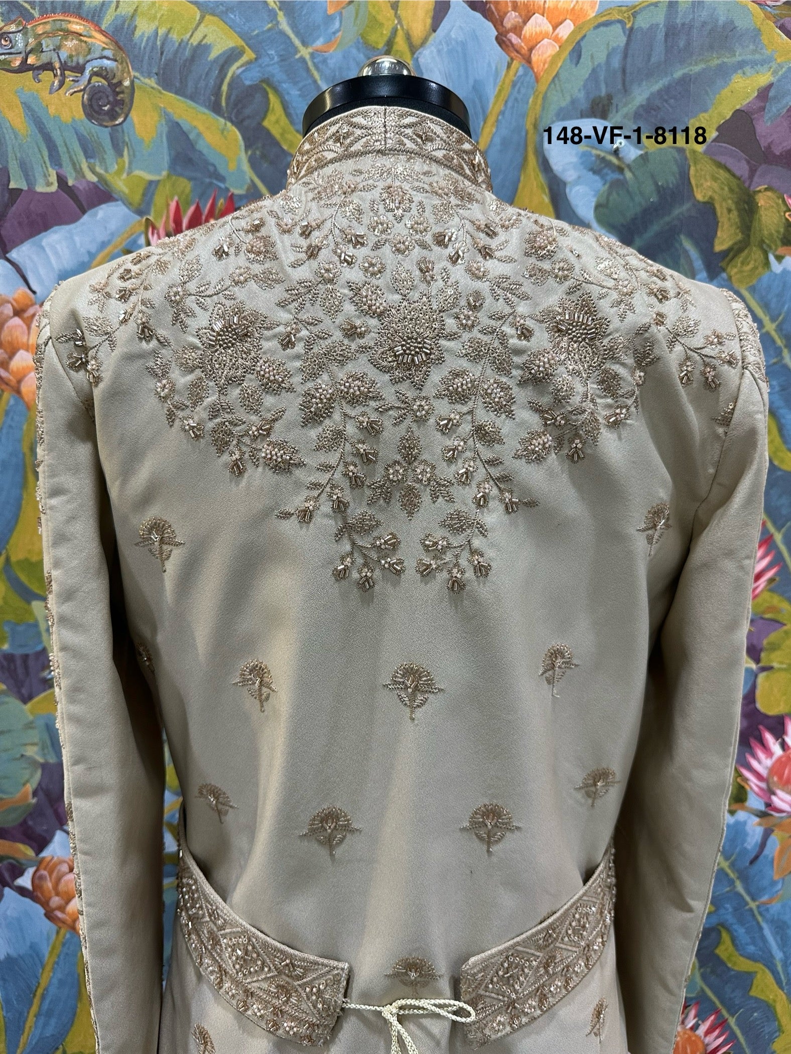 Men Premium Chiku Embroidered Sherwani Fabric with Free Pant – Unstitched Wedding Wear