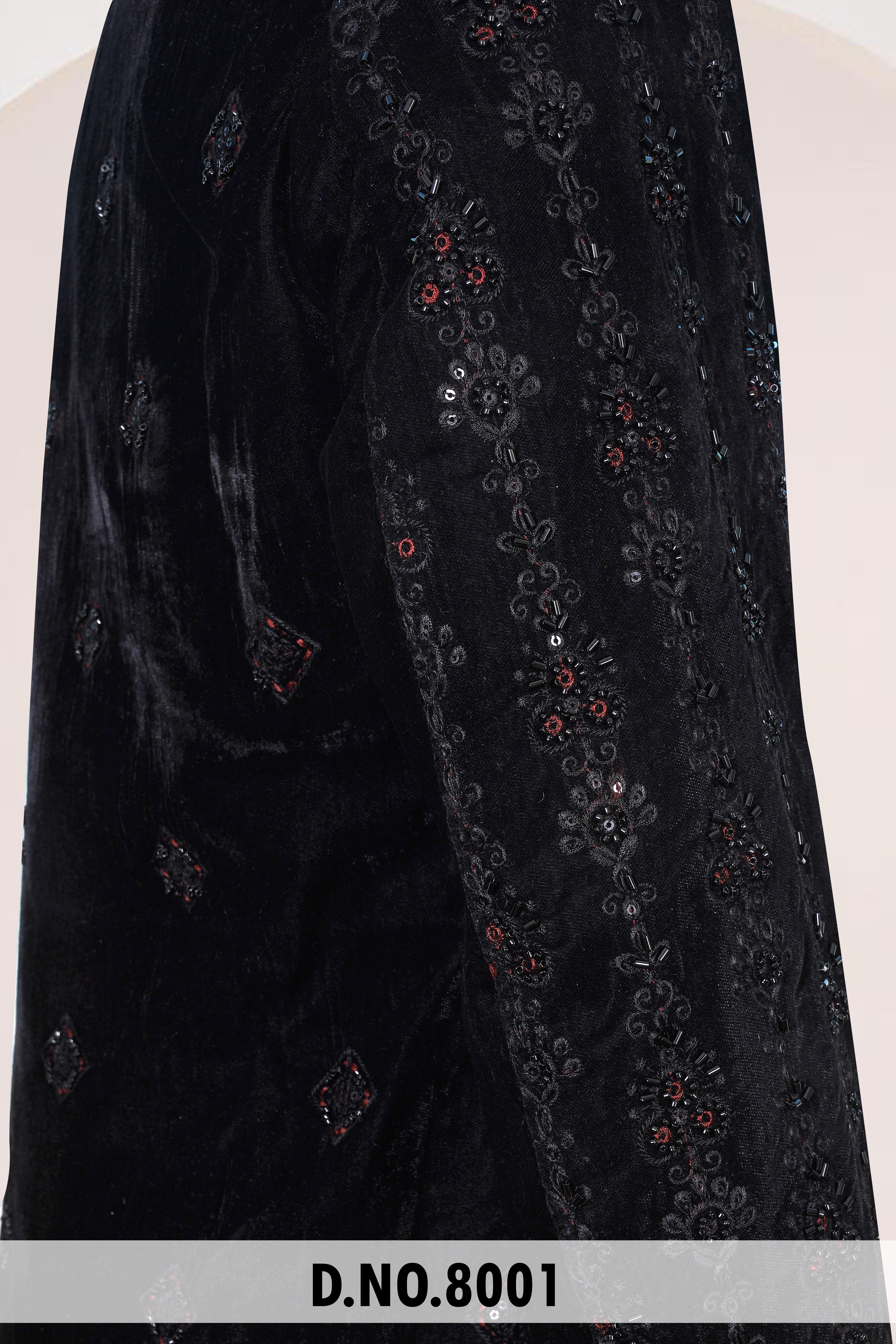 Men Black Velvet Indo Sherwani – Unstitched Premium Wedding Wear