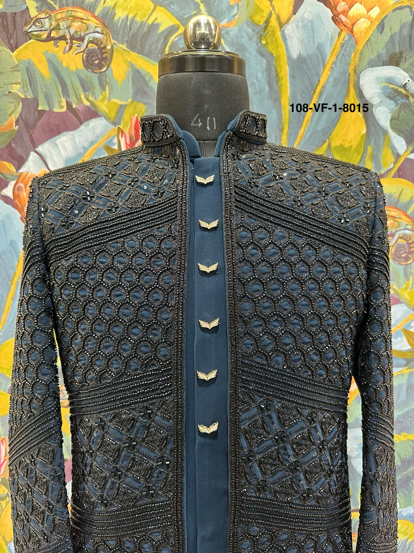 Premium men’s indo sherwani made from high quality TR Lachko fabric in elegant Rama color.