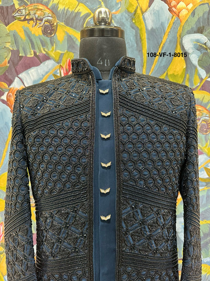 Premium men’s indo sherwani made from high quality TR Lachko fabric in elegant Rama color.